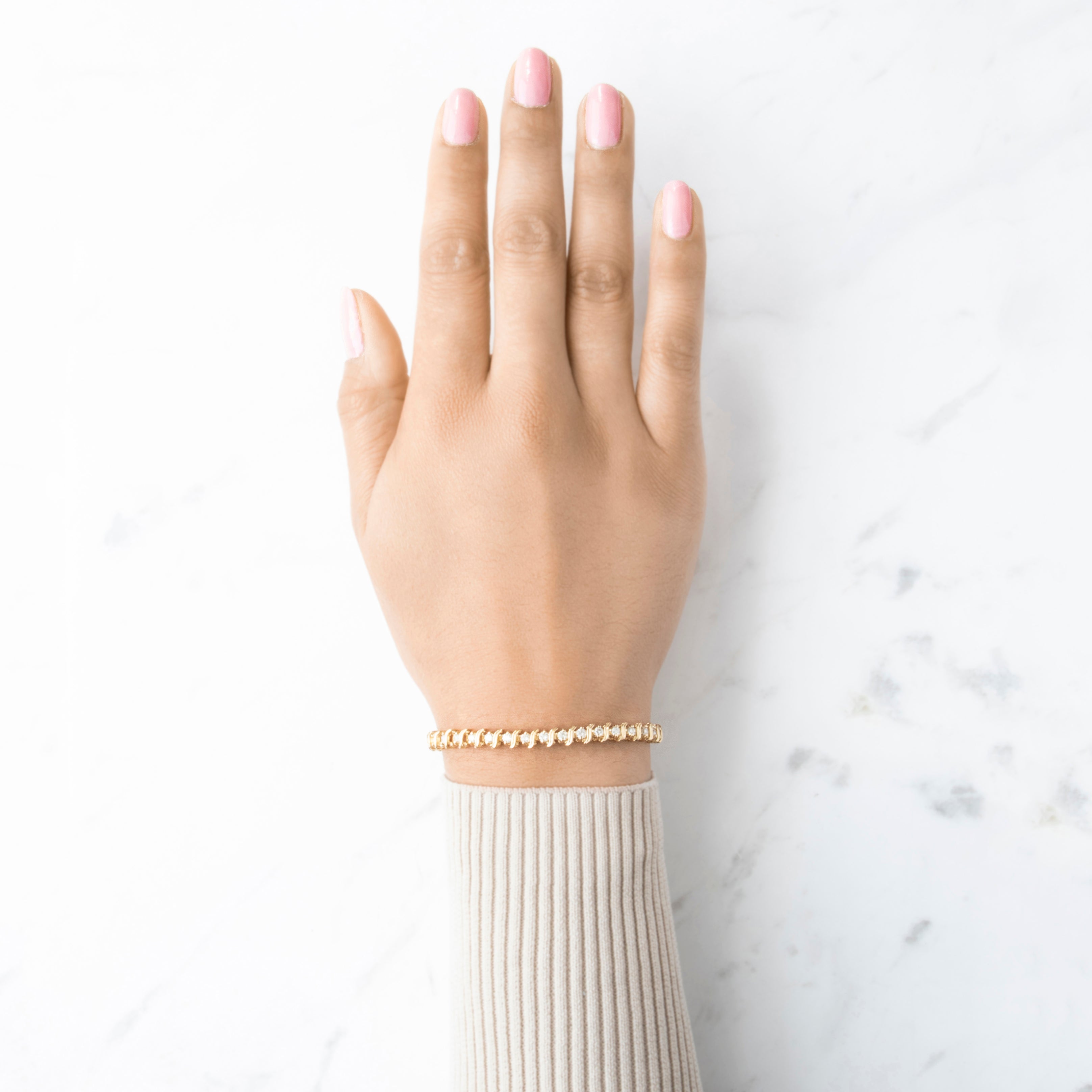 Vintage 14k Yellow Gold 2.09cttw Diamond Lovely Wavy Tennis Bracelet 6.75、mySite、hinf8tx79