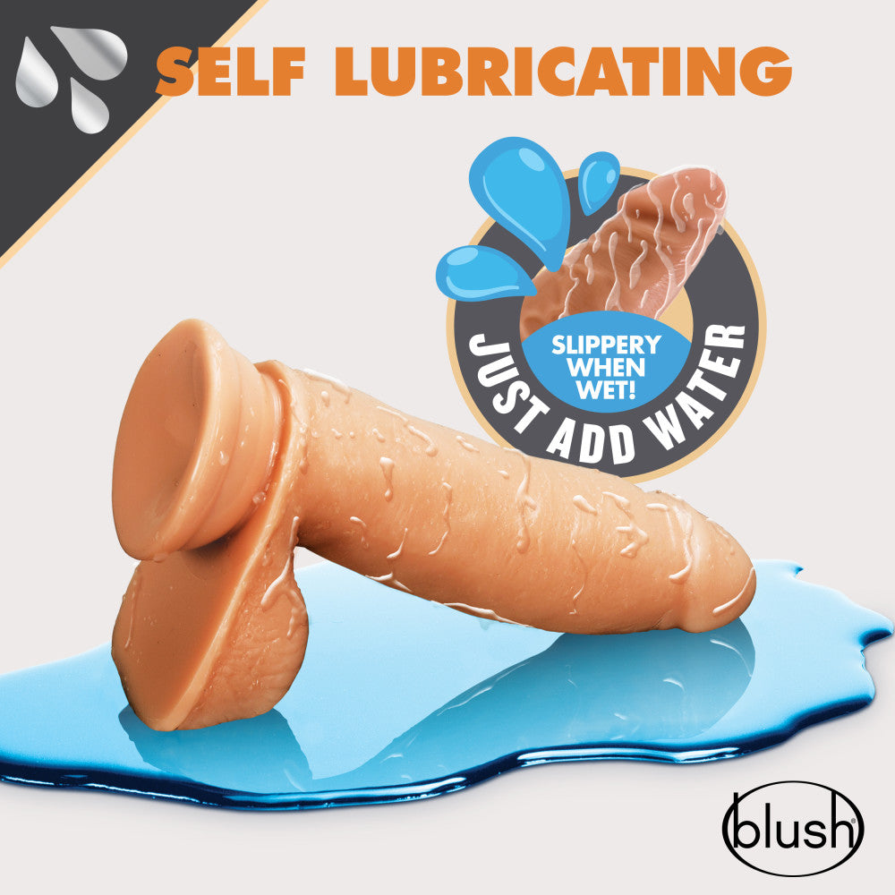 Dr. Skin Glide By Blush® | Realistic Mocha 7-Inch Long Self-Lubricating Dildo With Balls & Suction Cup Base、mySite、bottomscart