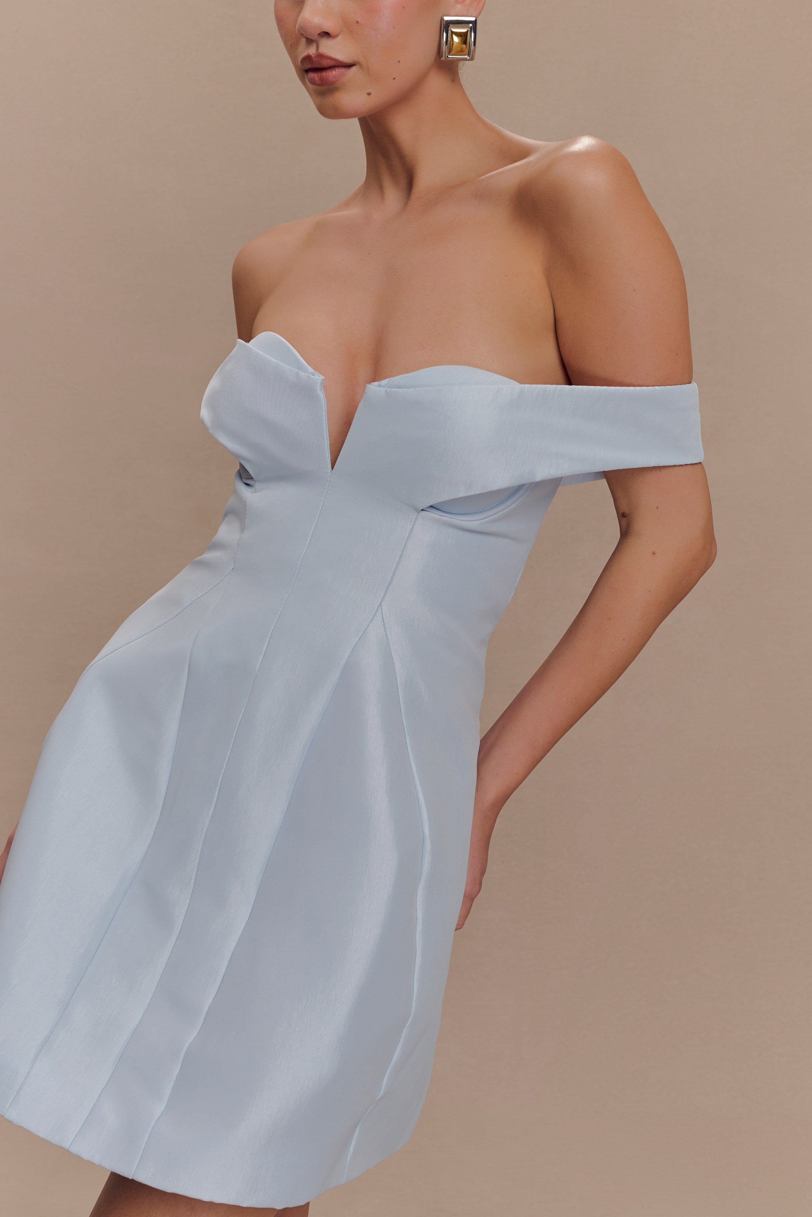 Diana Off Shoulders Mini Dress - Powder Baby Blue、mySite、solidvoid