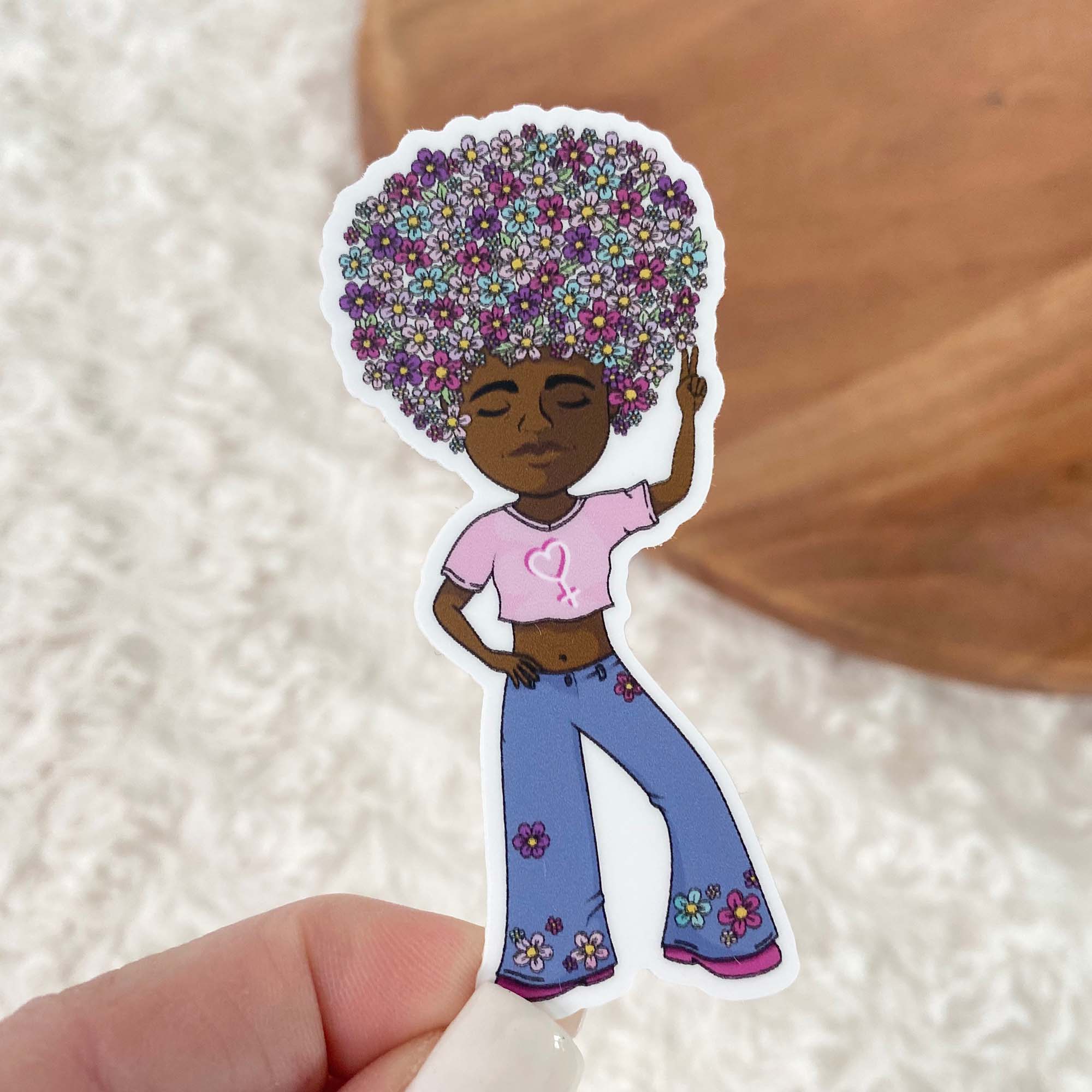  Groovy Girl With Flower Hair Sticker、mySite、elrpsem3k