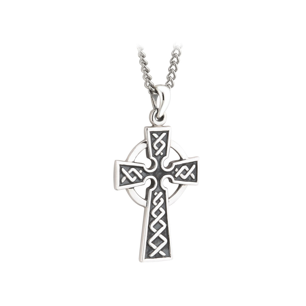  Silver Oxidised Cross Pendant On Steel Chain