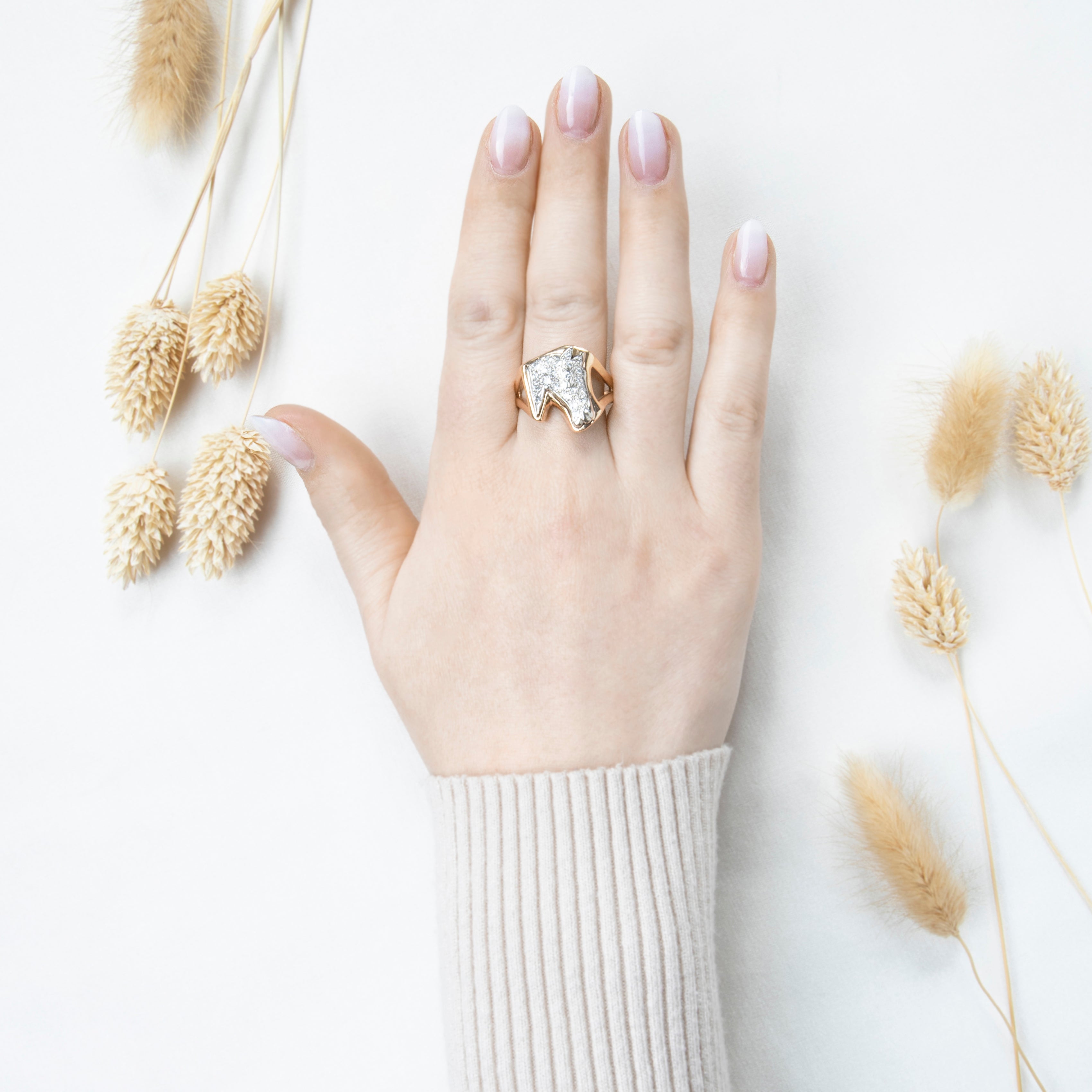 Vintage Large 14k Yellow Gold .572cttw Diamond Figural Horse's Head Ring、mySite、hinf8tx79