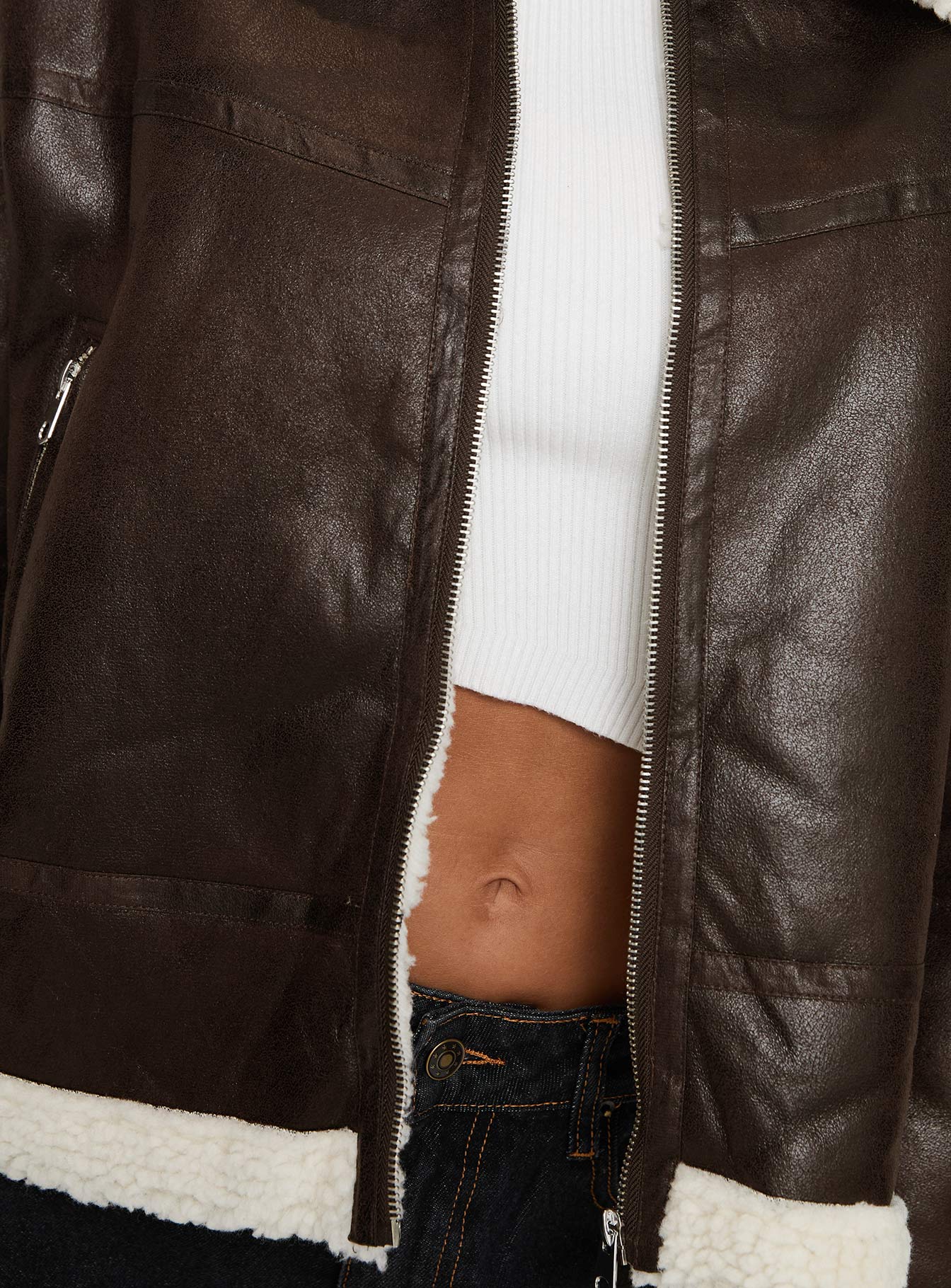 Solara Faux Leather Shearling Jacket Chocolate、mySite、solidvoid