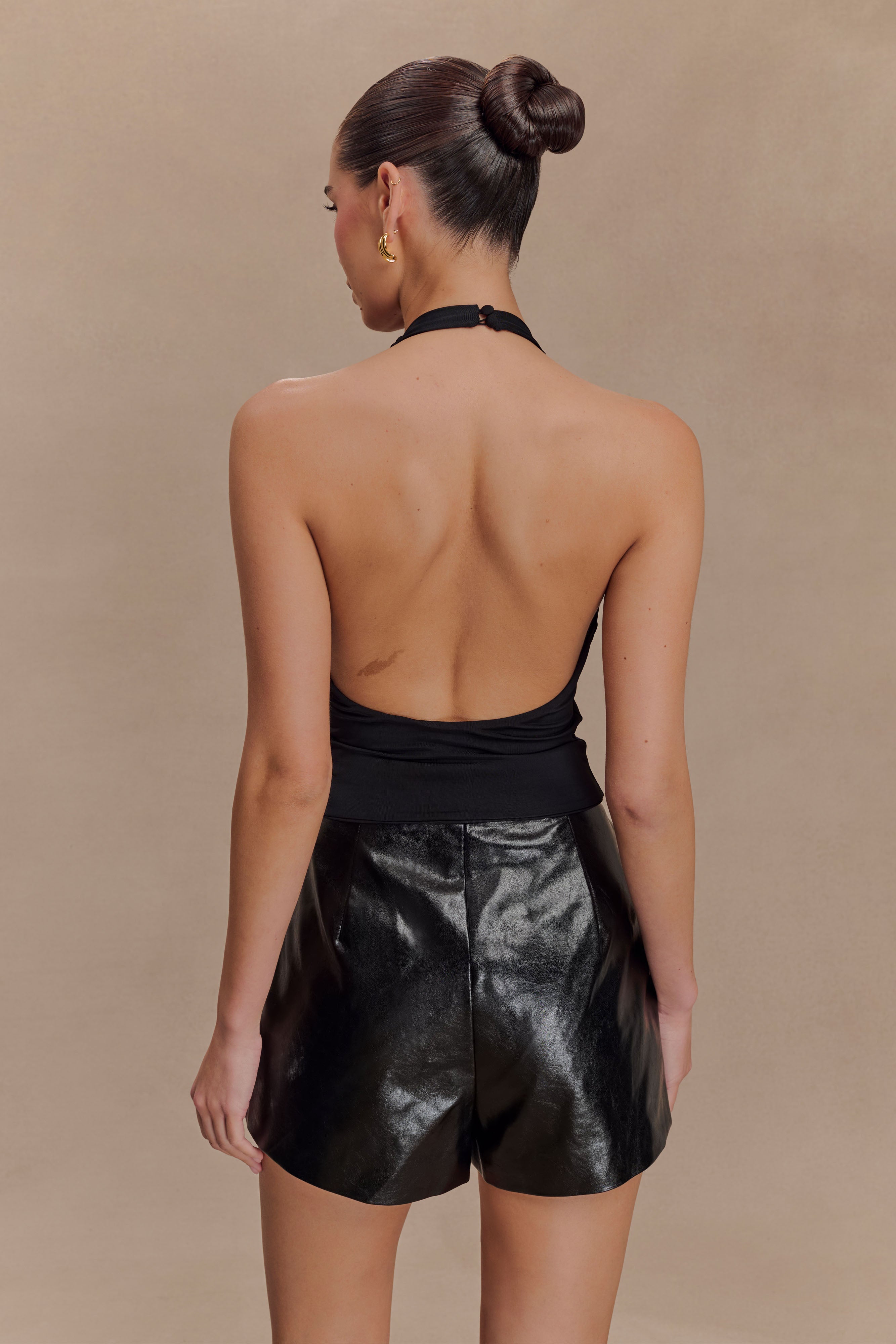 Linda Slinky Ruched Halter Top - Black、mySite、solidvoid