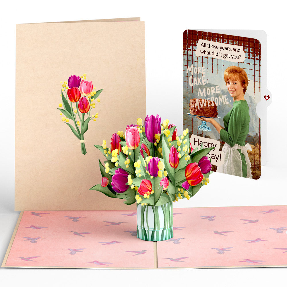 Cheerful Tulips Birthday Pop-Up Card and More Cake More Awesome Sentiment Set、mySite、solidvoid
