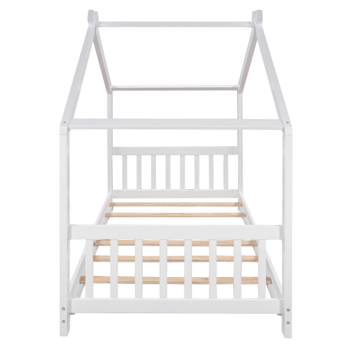 Twin Size House Platform Bed with Headboard and Footboard,Roof Design,Natural、、casual