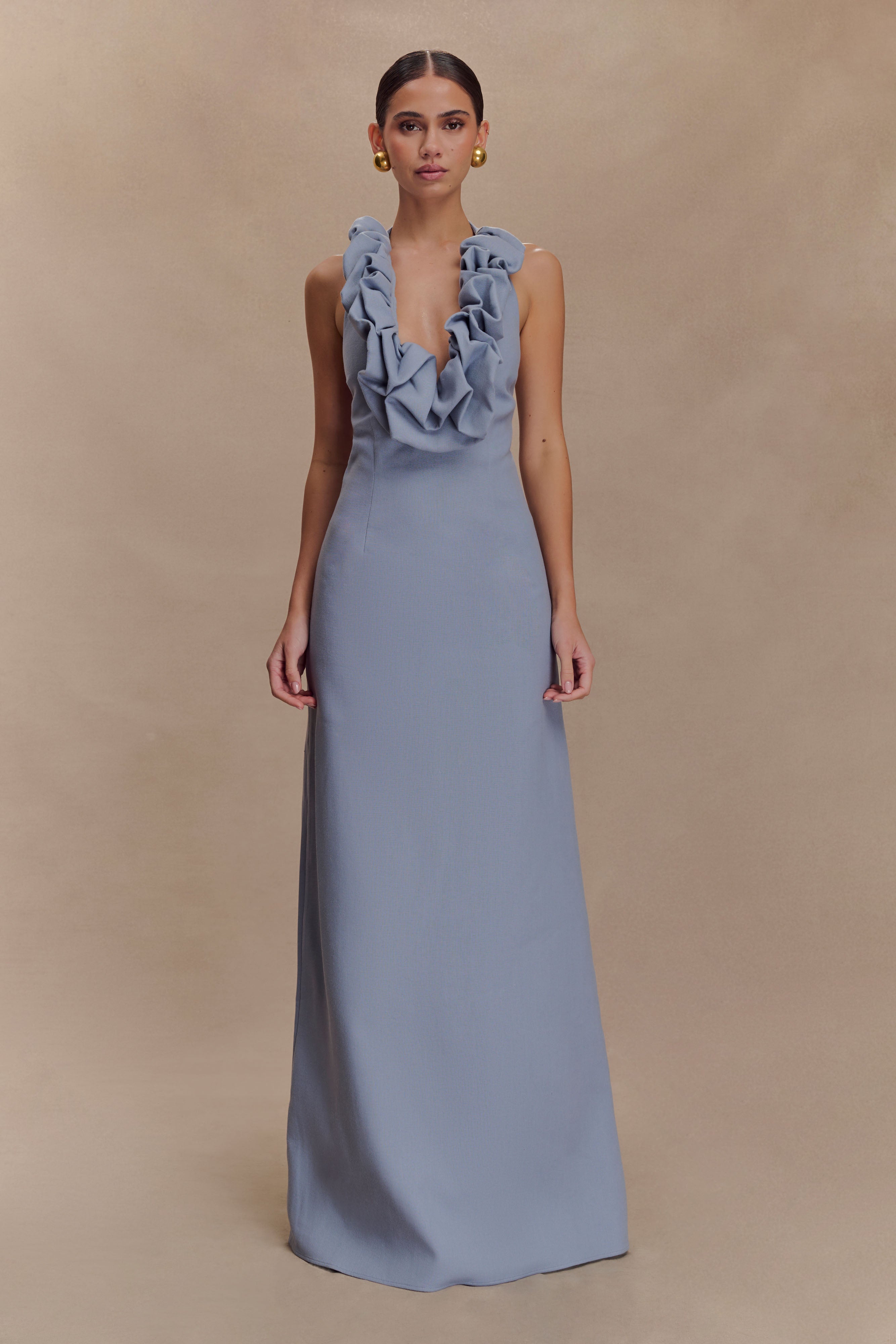 Carolyn Linen Bubble Maxi Dress - Misty Blue、mySite、solidvoid