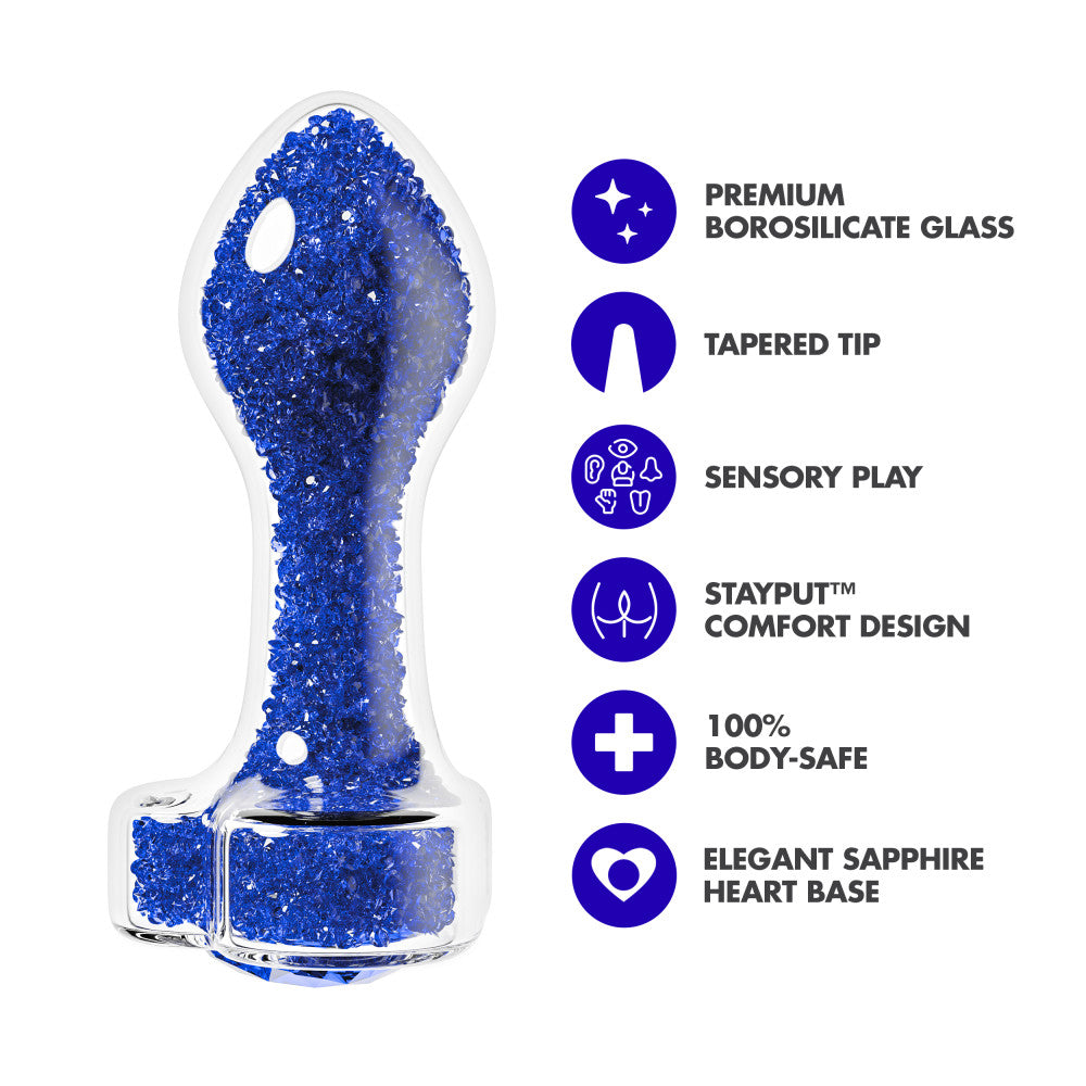 Oh My Gem | Prestige Glass Anal Plug With Sapphire Heart-Shaped Base – Body-Safe Borosilicate Glass With Tapered Tip – In Blue、mySite、bottomscart