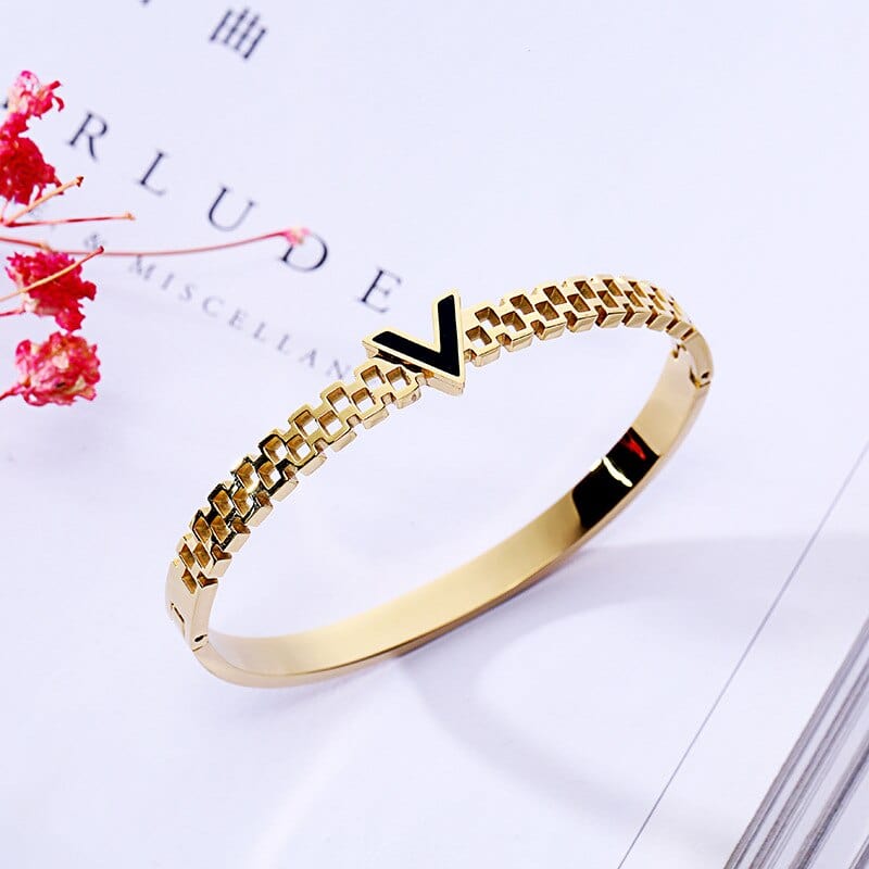 V is for Vegan Bangle Style Bracelet-Stainless Steel, White/Yellow/Rose Gold Plated、mySite、g9winljtr