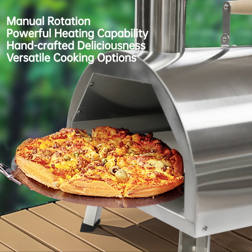 Silver Pizza Oven Outdoor 12" Semi-Automatic Rotatable Pizza Ovens Portable Stainless Steel Wood Fired Pizza Oven Pizza Maker with Built-in Thermometer Pizza Cutter Carry Bag、、eastwooduniform