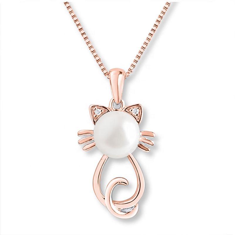 Beautiful Pearl Cat Jewelry Sterling Silver Necklace、mySite、g9winljtr
