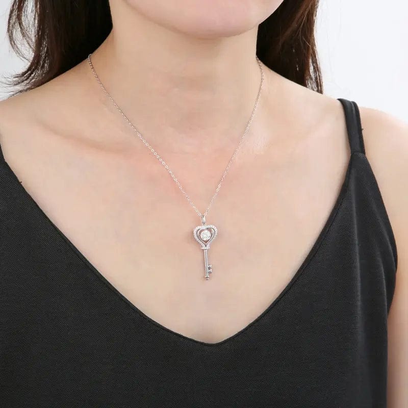 Key to My Heart Moissanite Diamond Necklace 925 Sterling Silver Rhodium Plated、mySite、g9winljtr