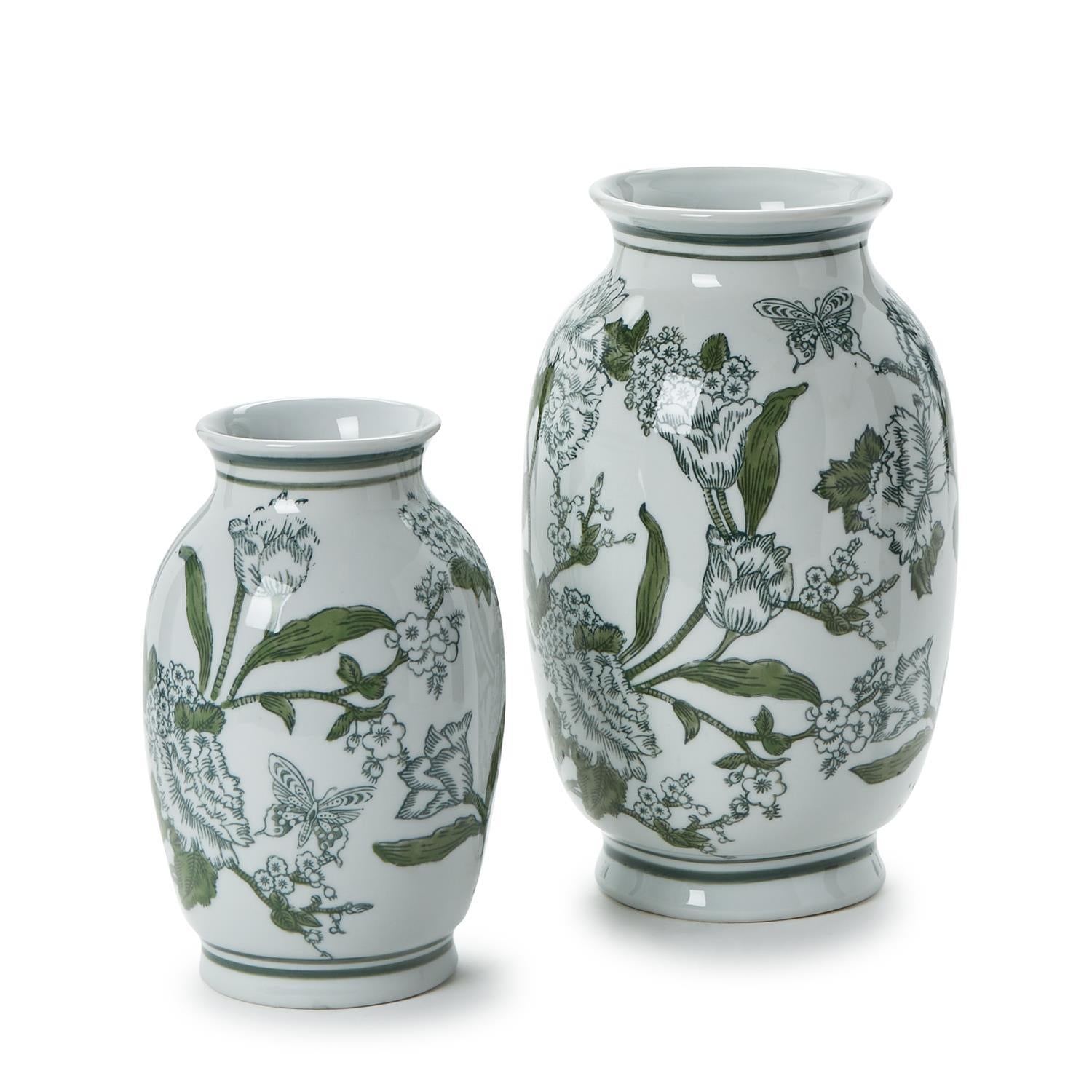  Primrose and Lotus Green and White Chinoiserie Vases Set Of 2、mySite、elrpsem3k
