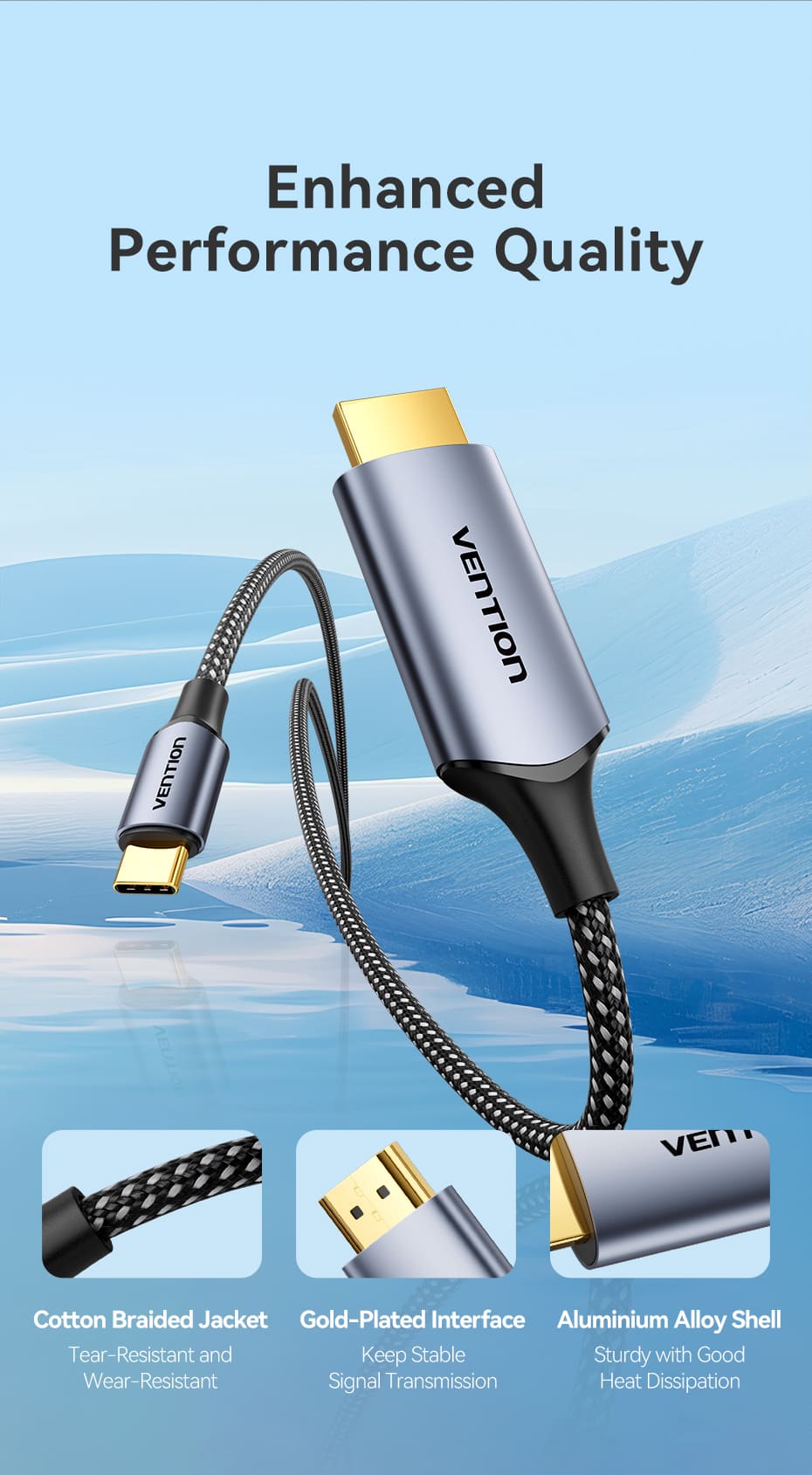 Cotton Braided USB-C to HDMI-A 4K HD Cable