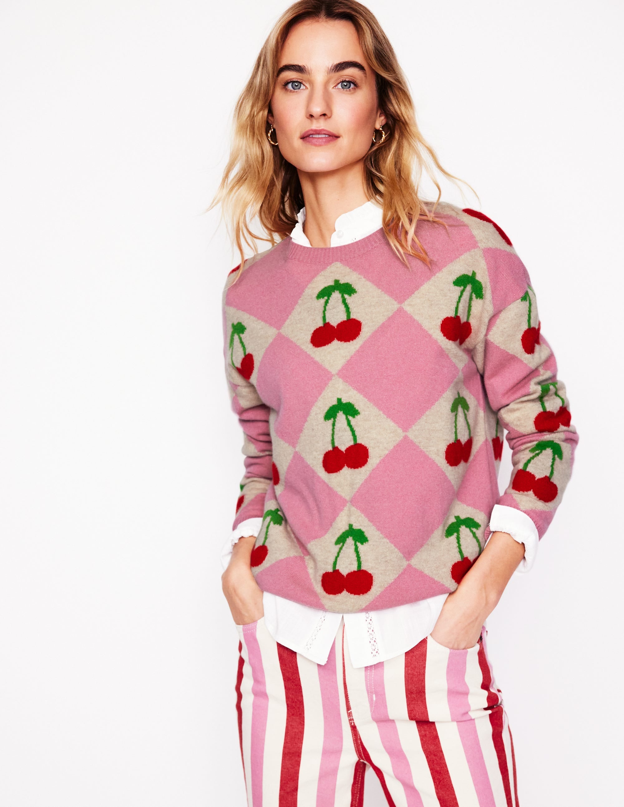 Lydia Cashmere Jumper-Pink, Cherry Argyle、mySite、ashleygrahame