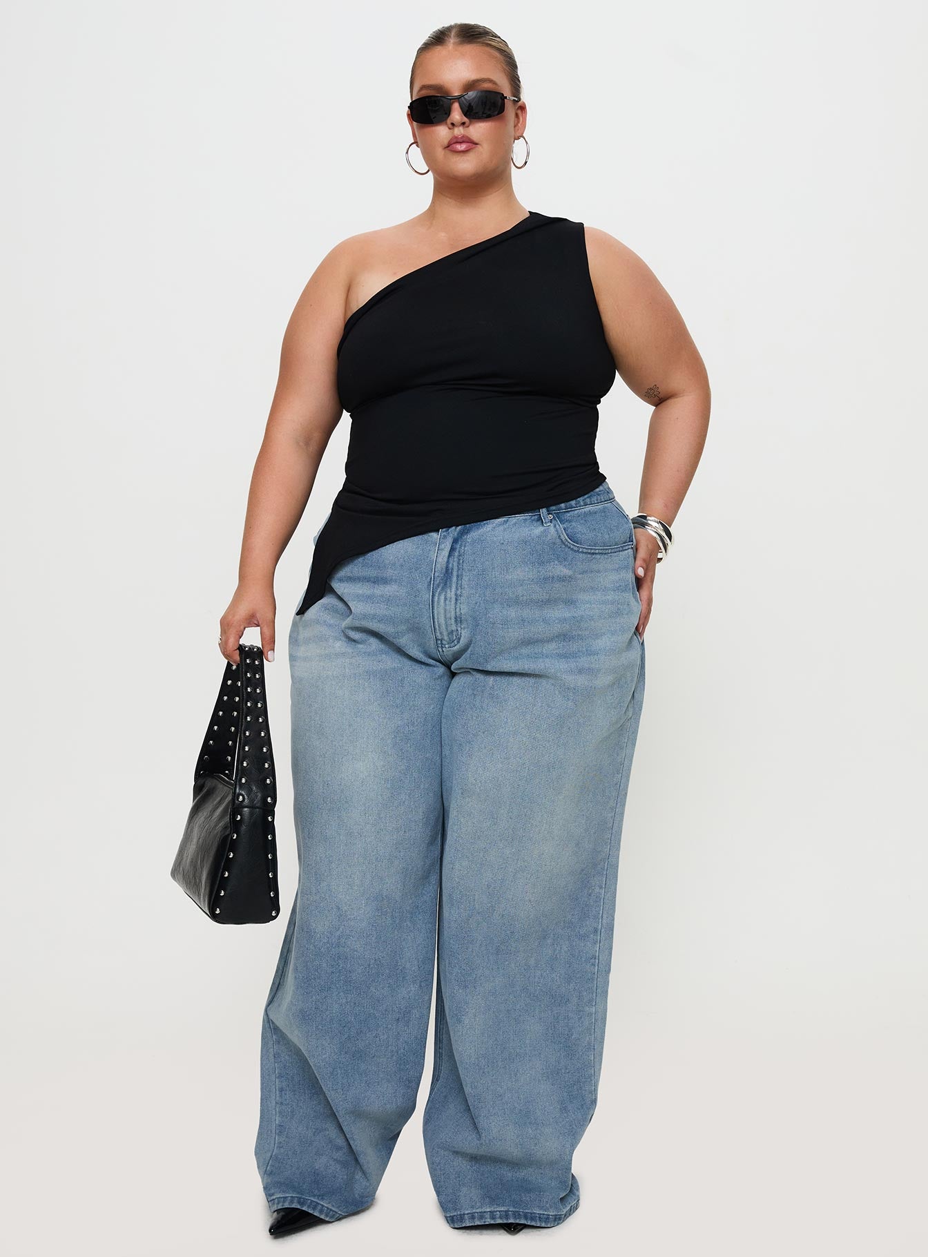 Lunah One Shoulder Top Black Curve、mySite、solidvoid