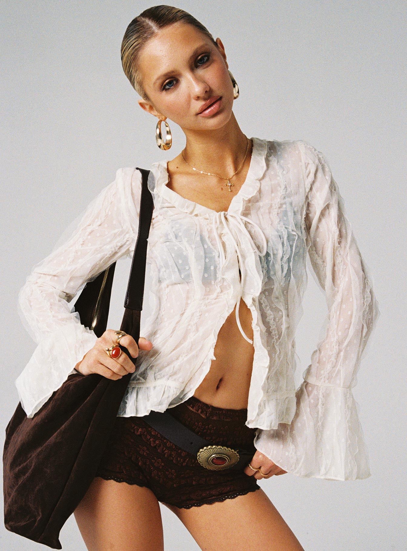 Sainz Frill Long Sleeve Top Cream、mySite、solidvoid