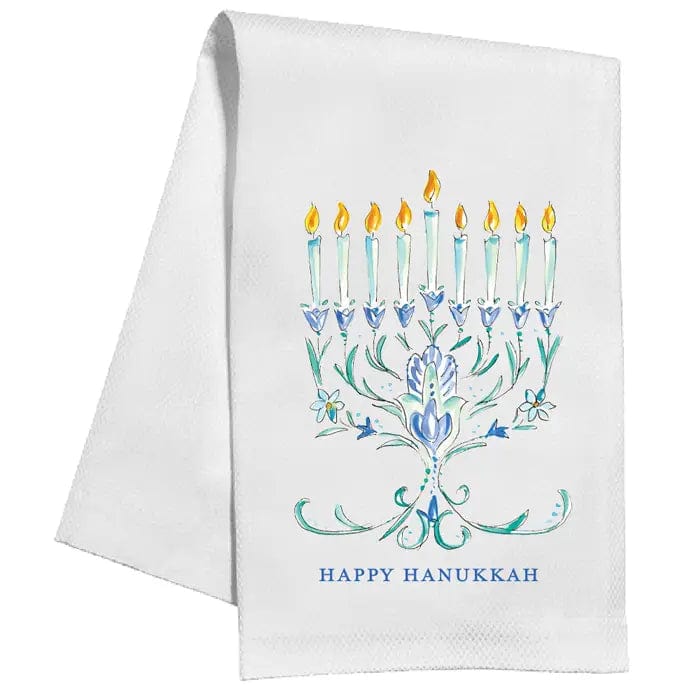 Happy Hanukkah Hand Painted Menorah Kitchen Towel、mySite、topwebapps