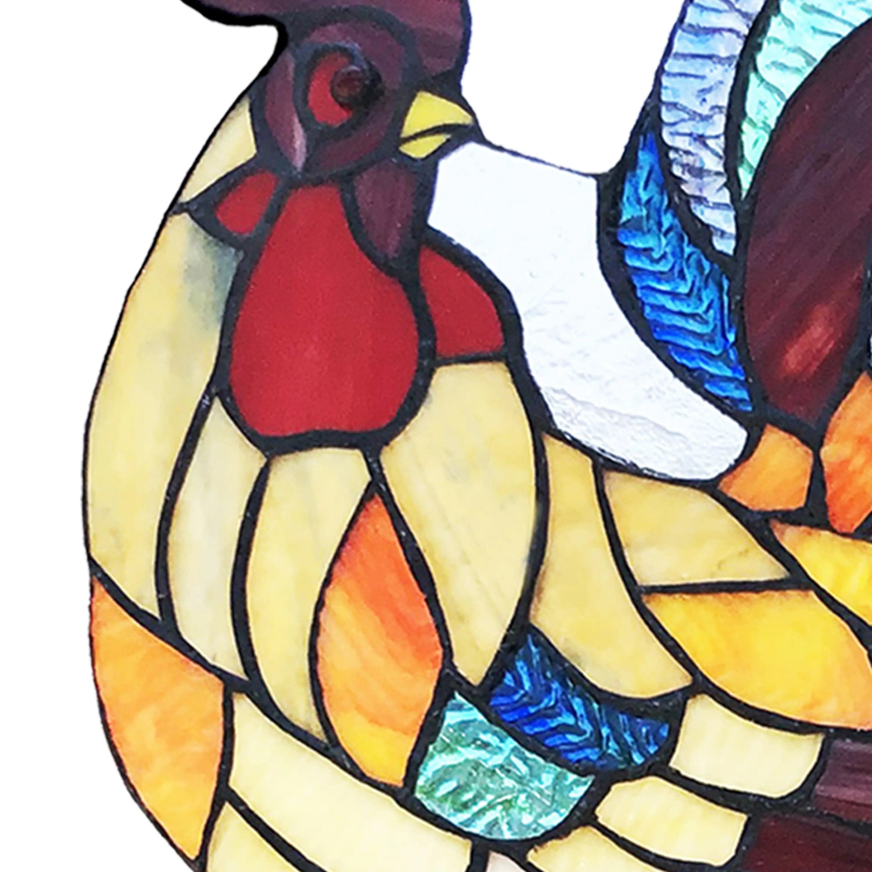 Rooster Tiffany Style Colorful Chicken Stained Glass Lamp or Hanging Panel、mySite、g9winljtr