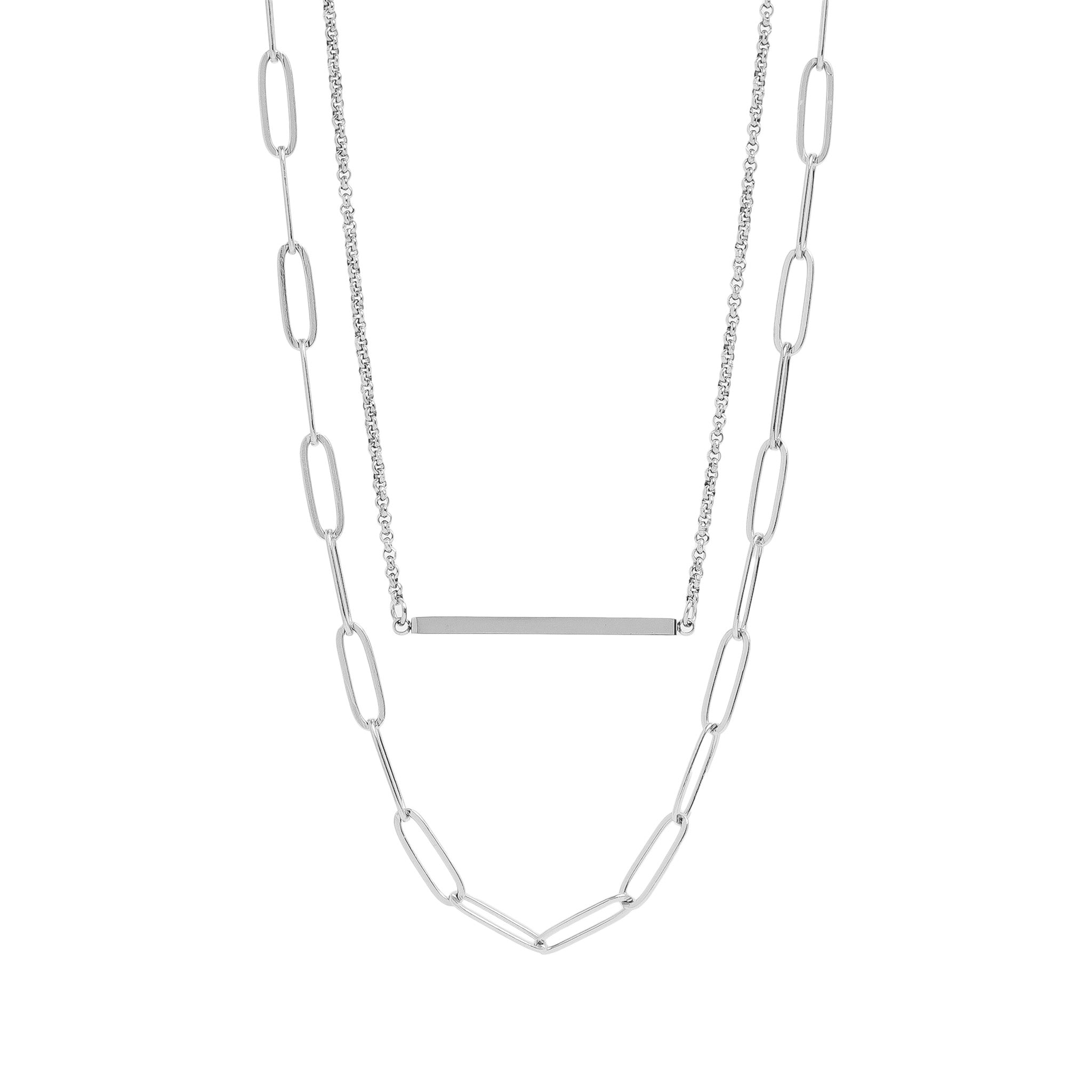 18K Gold PVD Stainless Steel Paperclip Layered Blank Bar Necklace / CHN0016、mySite、dreamappss