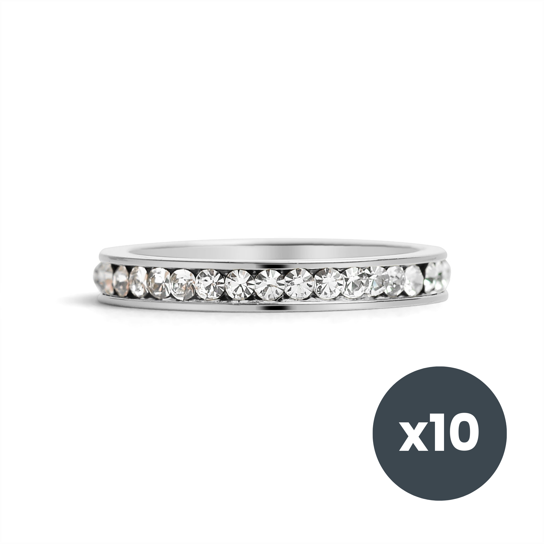 10 Pack - CZ Eternity Stainless Steel Ring - April/Diamond - Size 3 / ETR1000、mySite、dreamappss