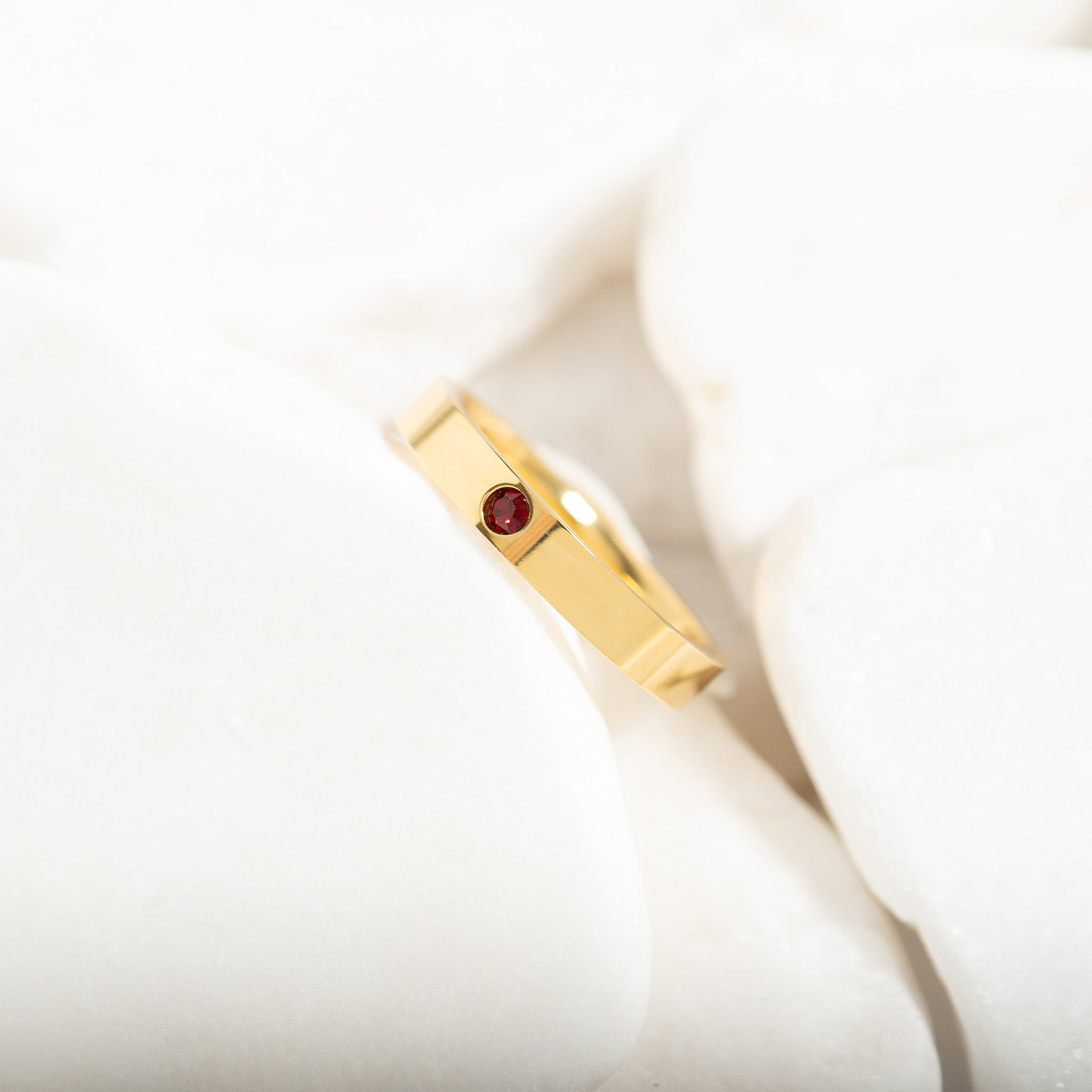18K Gold PVD Stainless Steel Birthstone Engravable Stacking Ring / ZRJ1004、mySite、dreamappss
