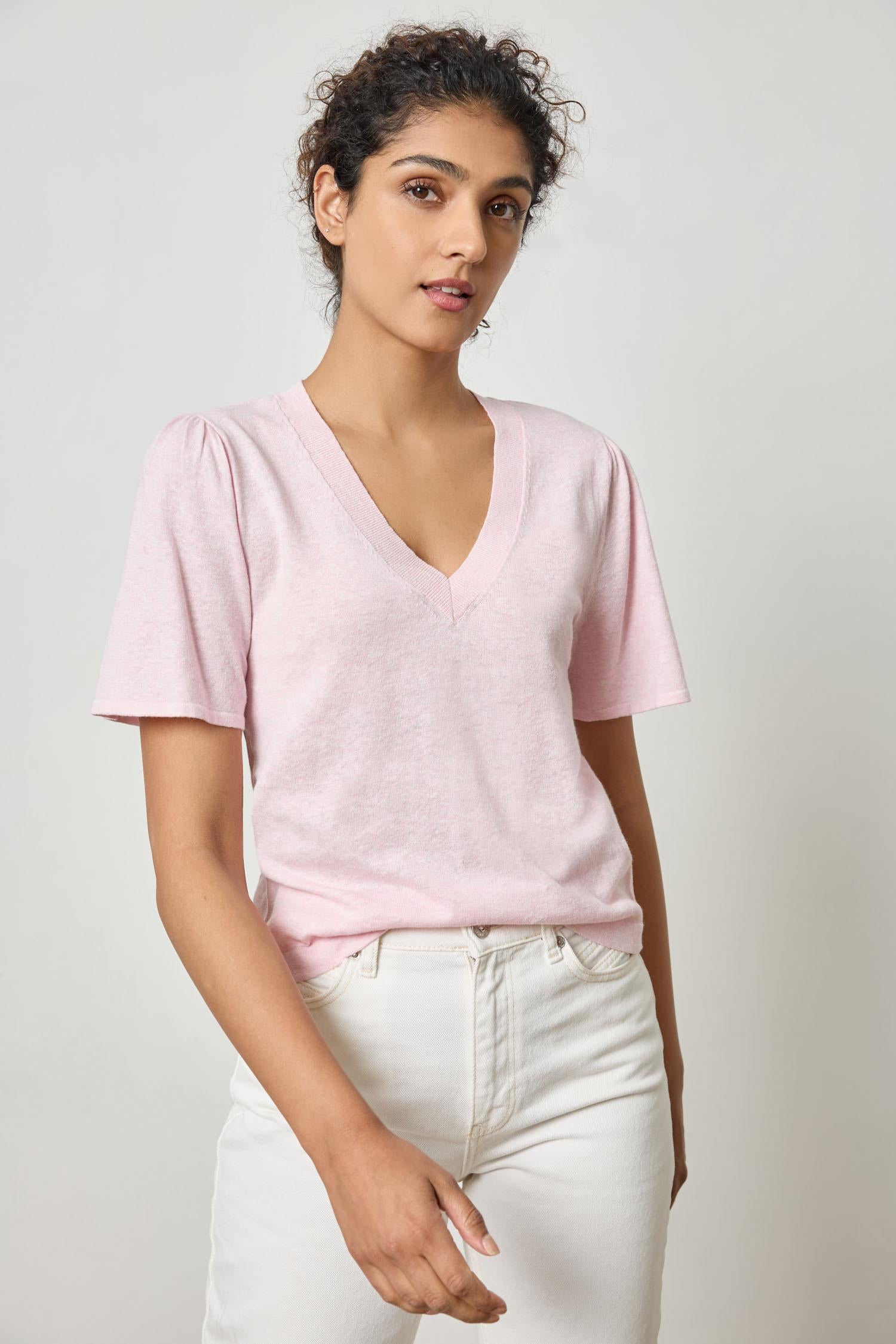 Lilla P Short Sleeve V-Neck Sweater、mySite、noshort