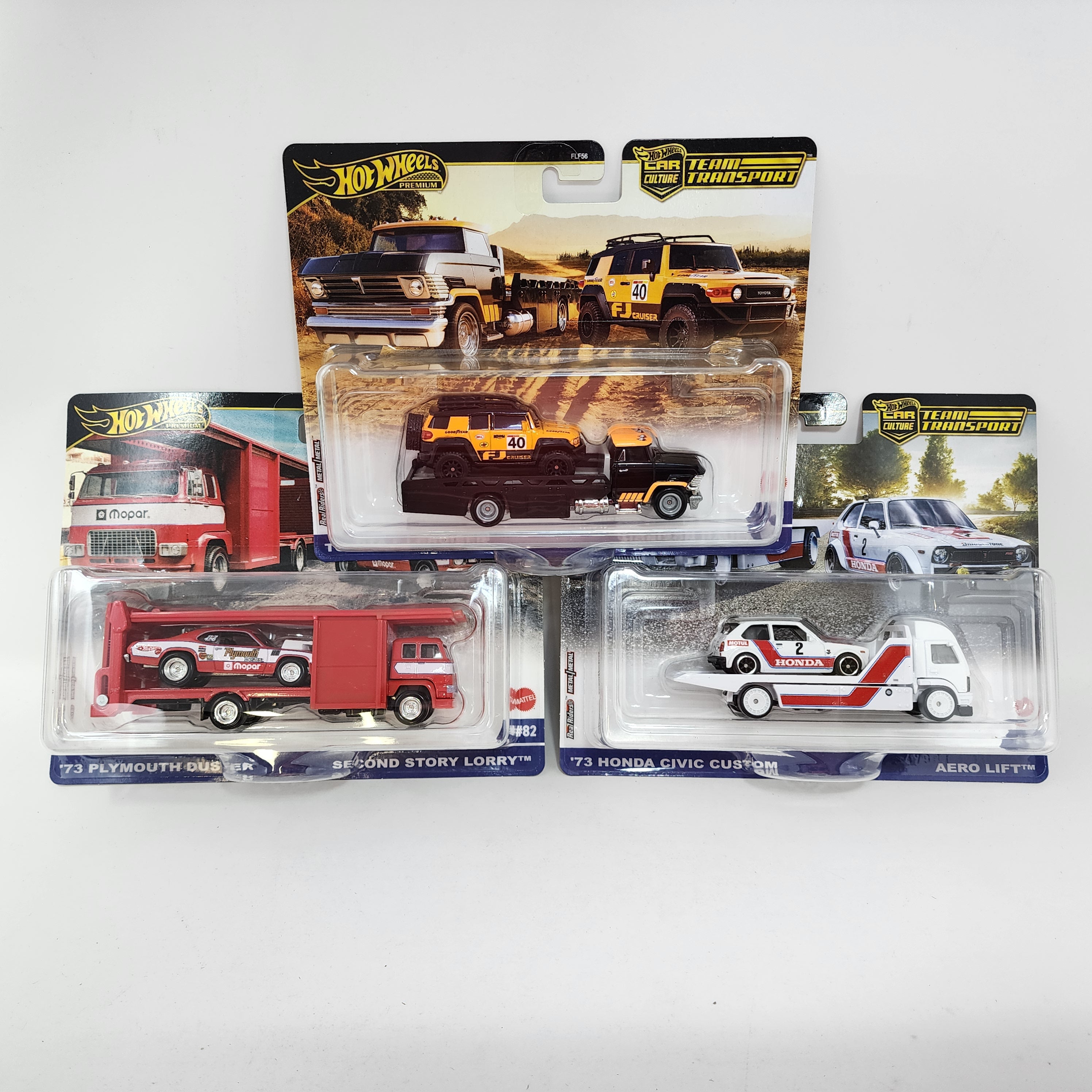 NEW! Complete 3 Car Set Case G * 2025 Hot Wheels Team Transport FJ Crusier, Honda, Duster、mySite、hgirdovlk