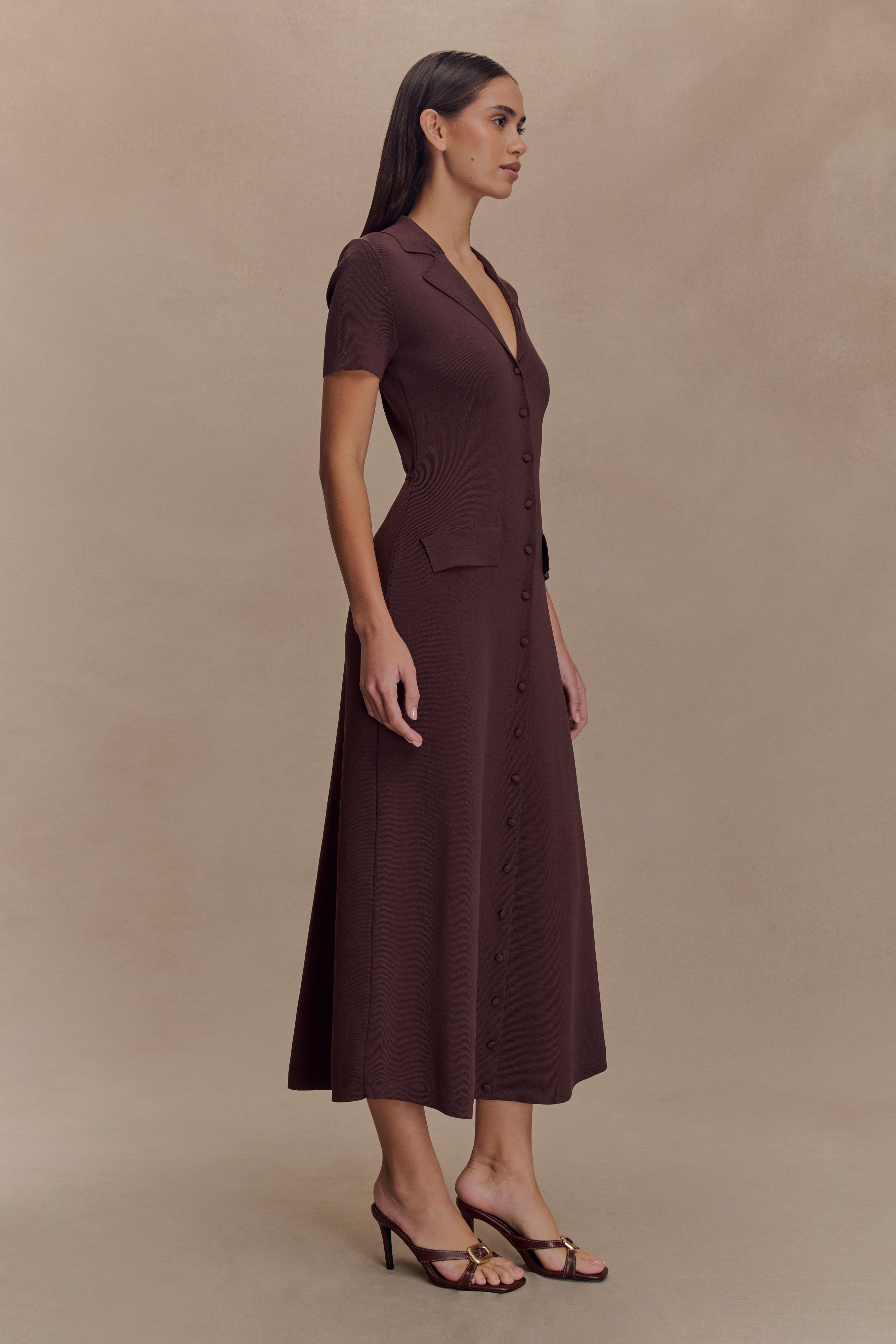 Pearson Short Sleeve Knit Midi Dress - Chocolate、mySite、solidvoid