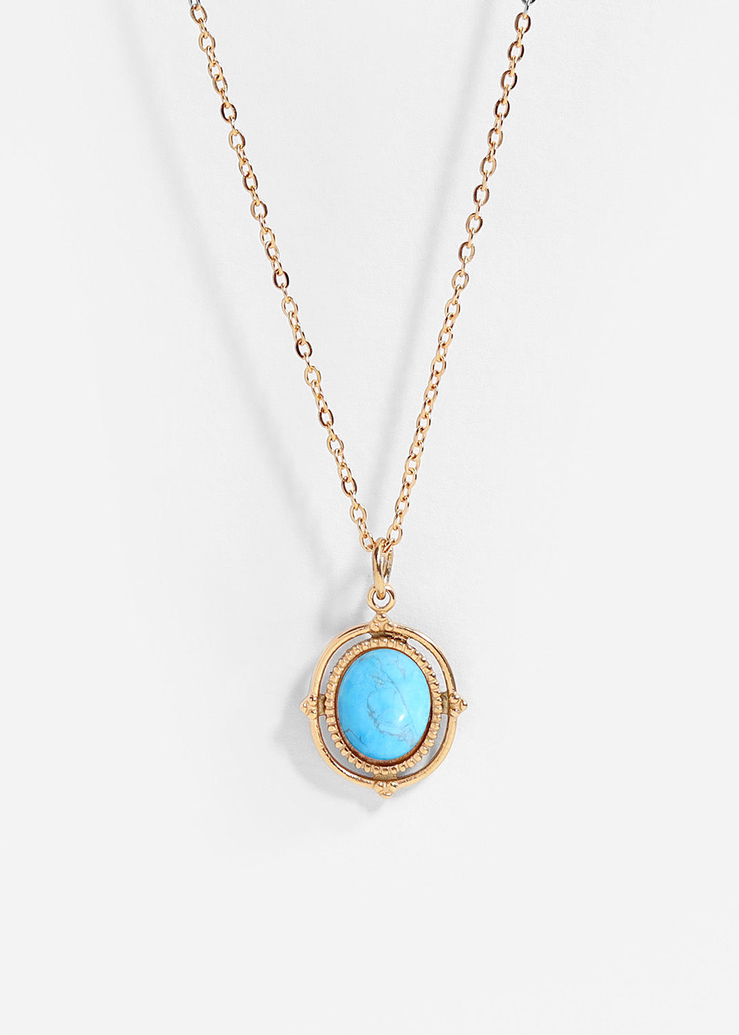 18K Gold PVD Stainless Steel Roped Frame Oval Semi Precious Stone Charm / PDL0119、mySite、dreamappss