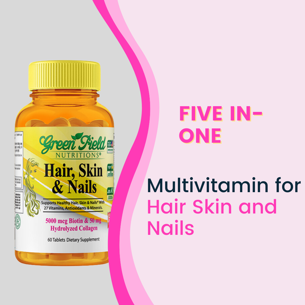 Greenfield Nutritions - Halal Hair, Skin and Nails Multivitamin with 5000 mcg Halal Biotin and 50 mg Halal Collagen, 60 Coated tablets、mySite、topwebapps