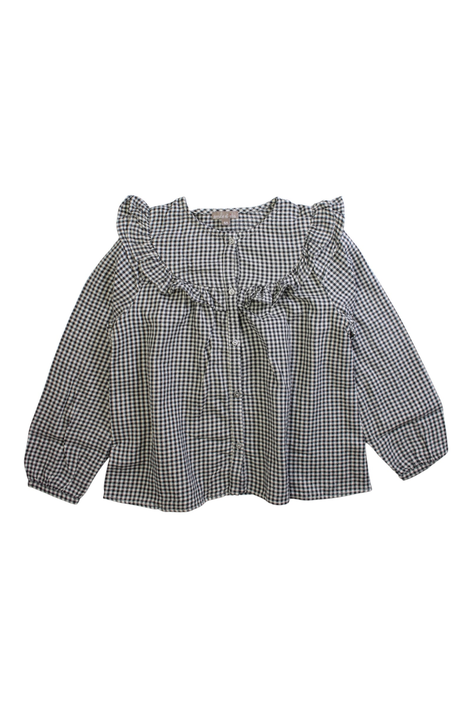 Emile Et Ida Checkered Ruffle Long Sleeve Shirt 6T、mySite、g9winljtr