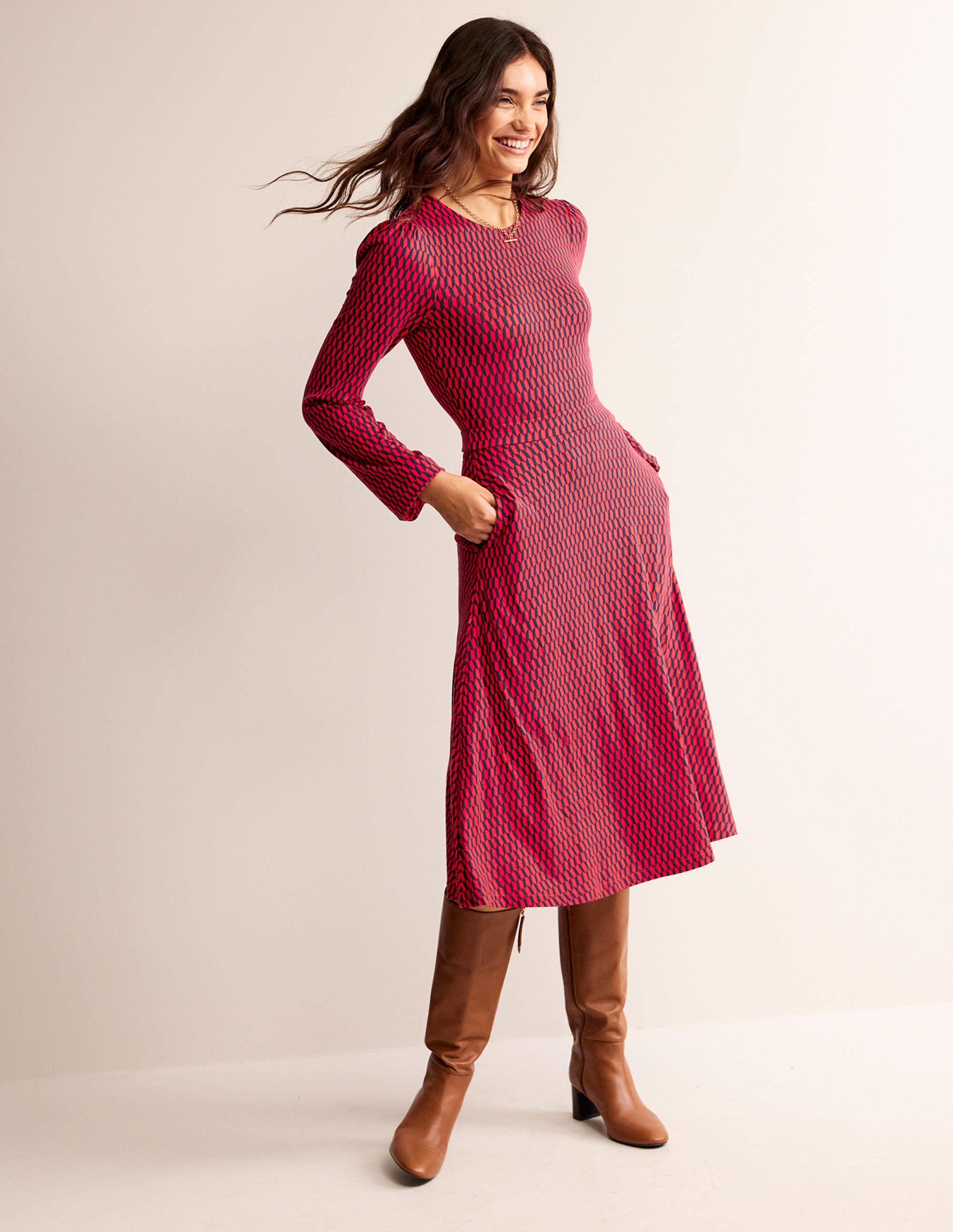  Camille Jersey Midi Dress-Brilliant Red, Block Tile、mySite、ashleygrahame