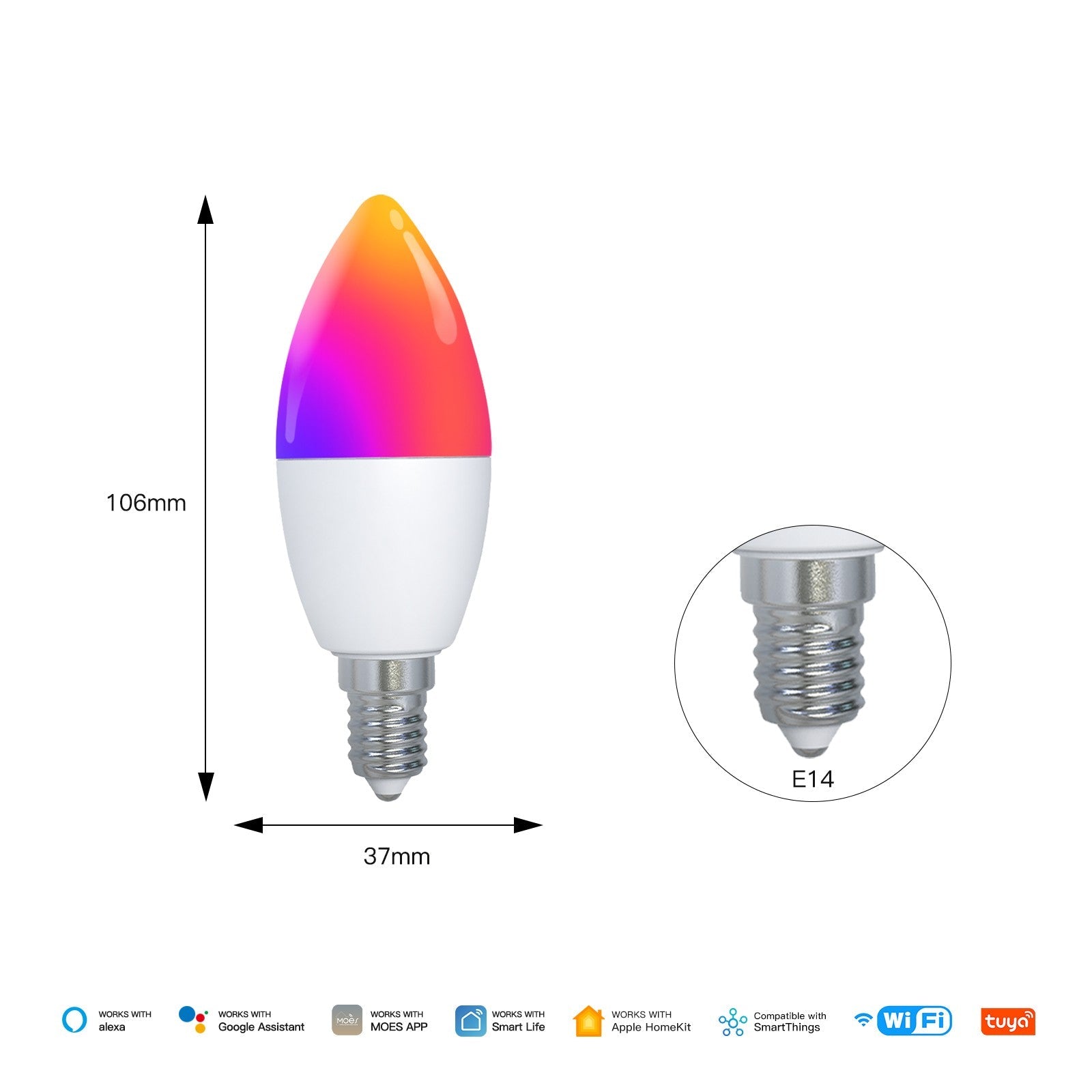 Tuya Matter WiFi Smart LED E14 Dimmable Light Bulbs 2700-6500K+RGB、mySite、fannypackpong