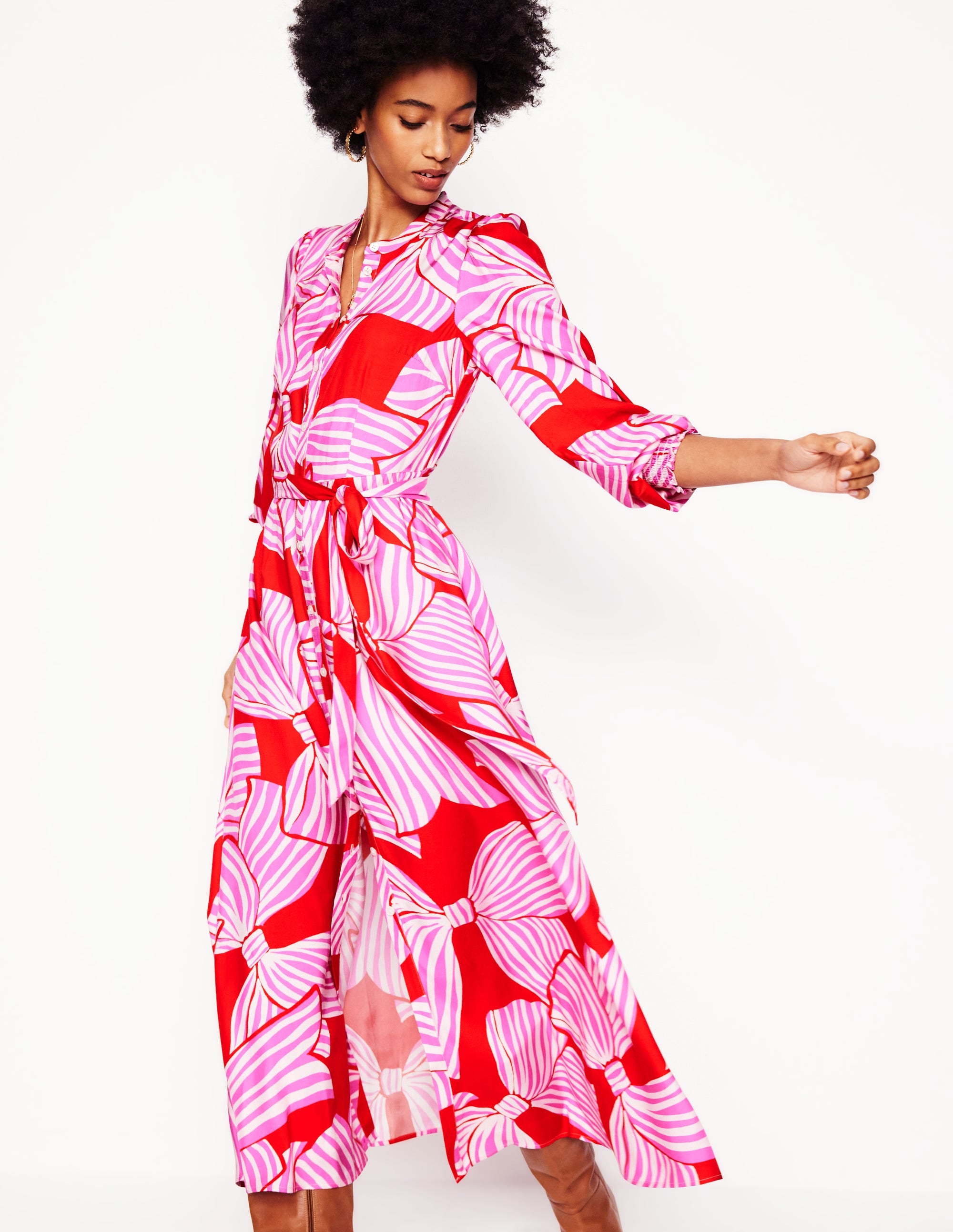  Ruby Collarless Shirt Dress-Rouge, Bow Scatter、mySite、ashleygrahame