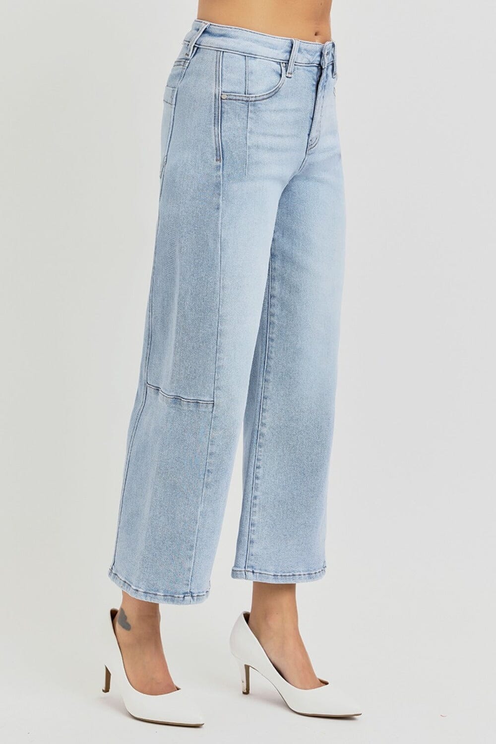 RISEN Full Size High Rise Seamed Detail Wide Leg Crop Jeans、mySite、camillekostekn