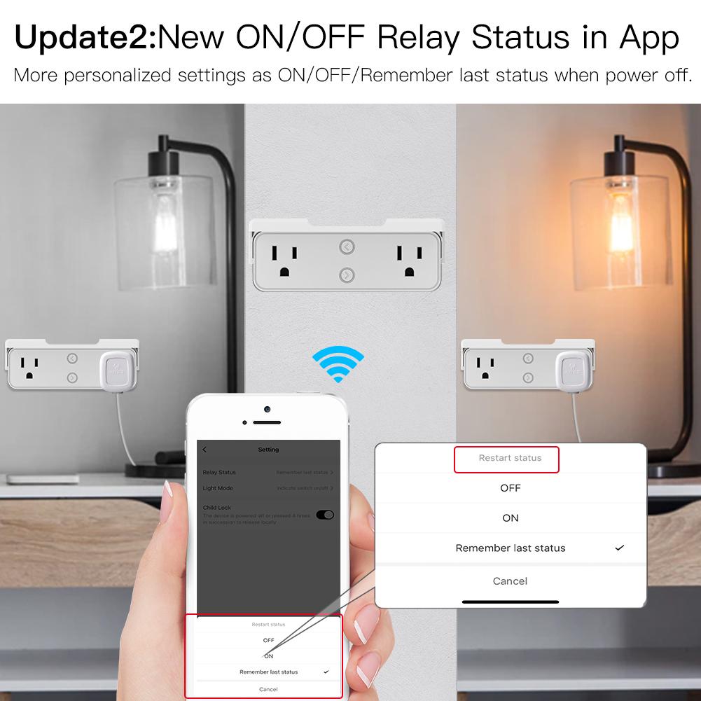 Wi-Fi Smart Outlet Extender Multi Plug Socket Outlet Shelf with Nightlight Relay Status and Light Mode Adjustable US、mySite、fannypackpong