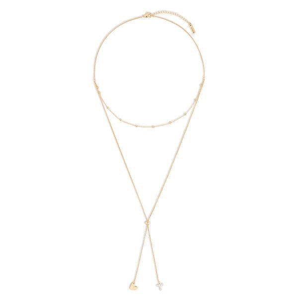 Lariat Giving Necklace W/ Heart and Cross Charms、mySite、g9winljtr