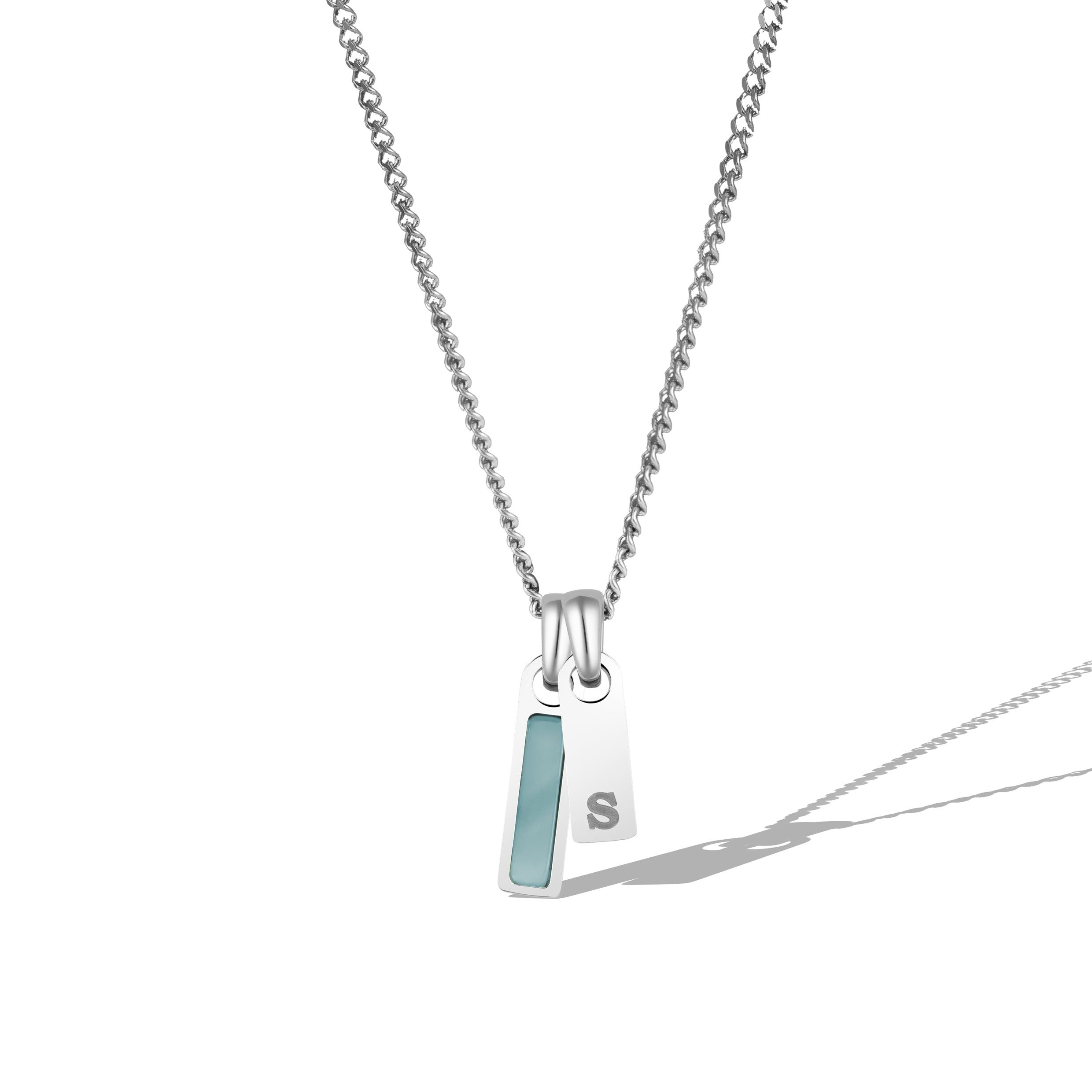 Birthstone & Initial Tag Necklace - Silver、mySite、botmansion