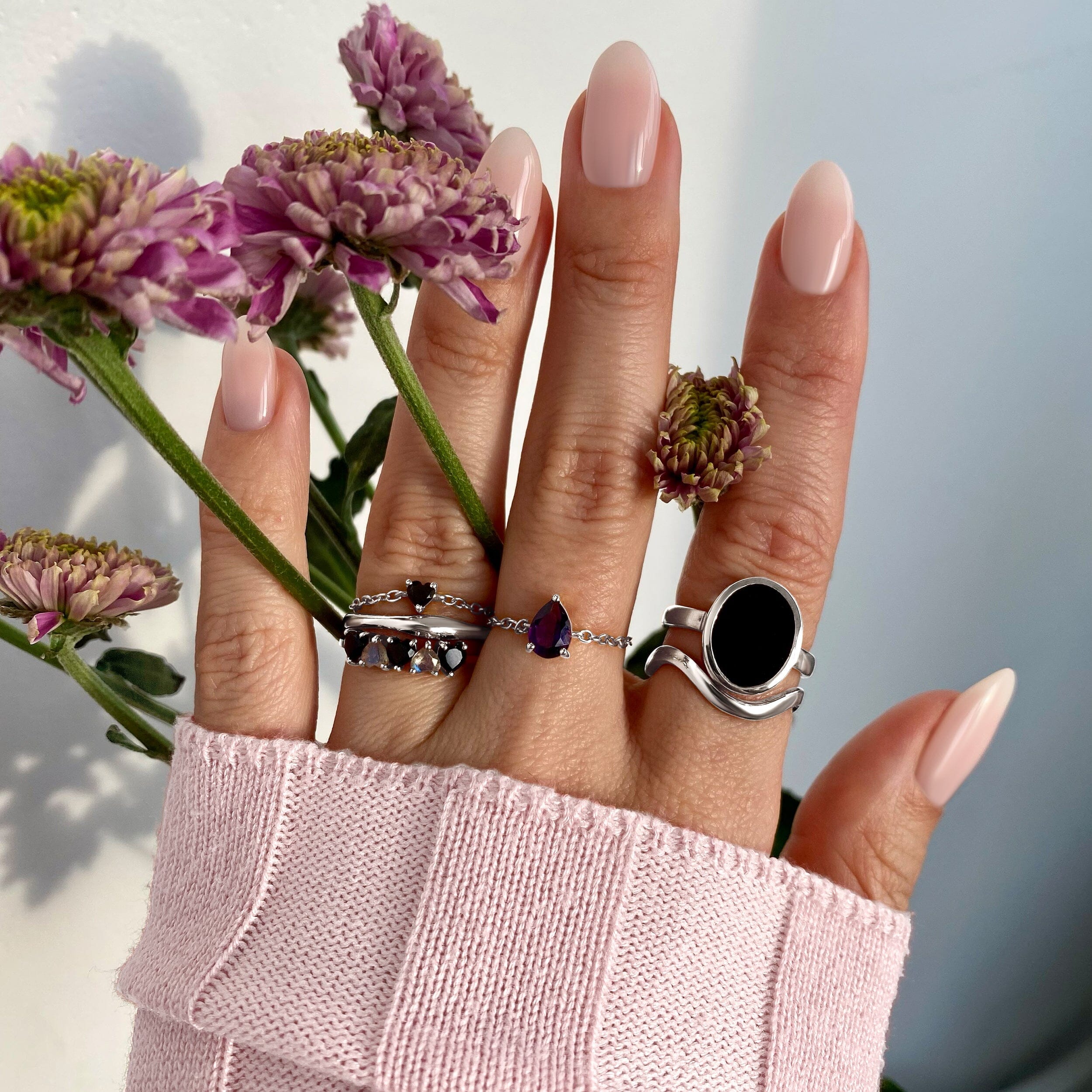 Black Obsidian Adjustable Chain Ring - Love、mySite、hinf8tx79