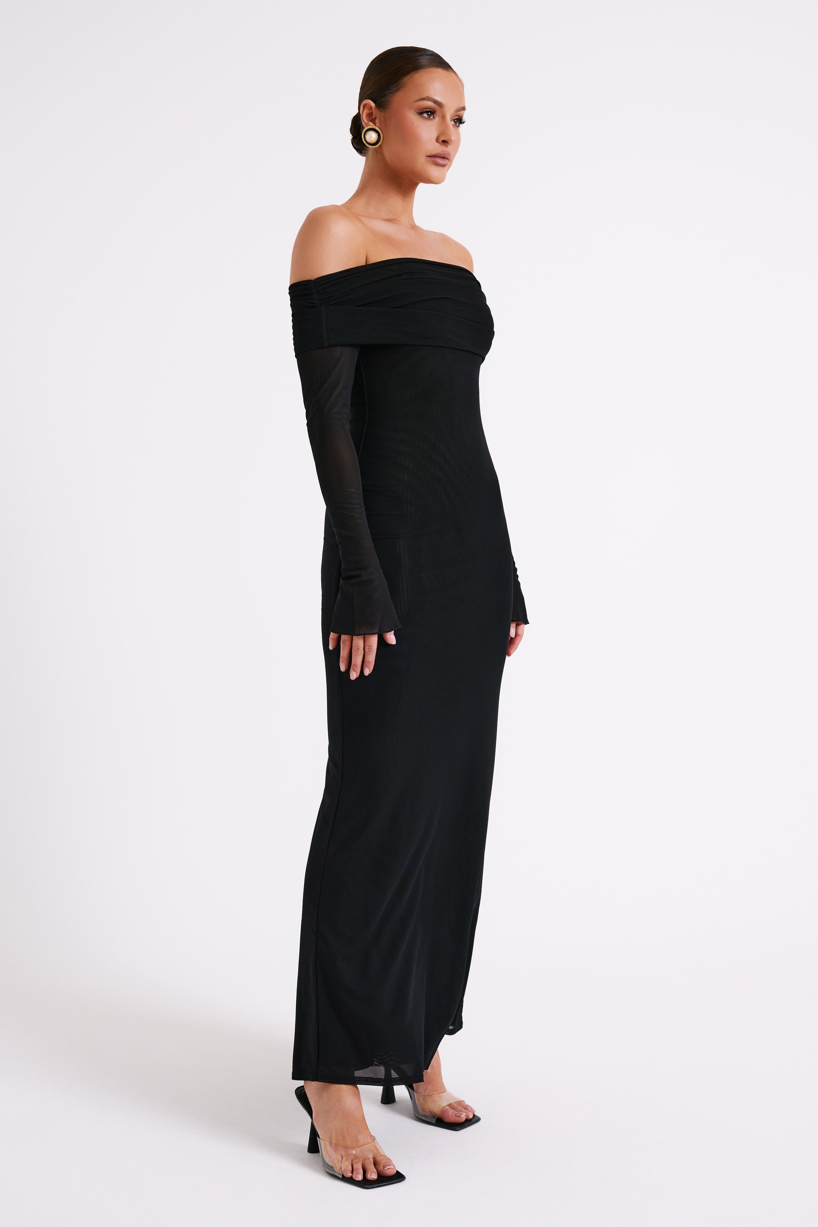 Josie Off Shoulder Mesh Maxi Dress - Black、mySite、solidvoid