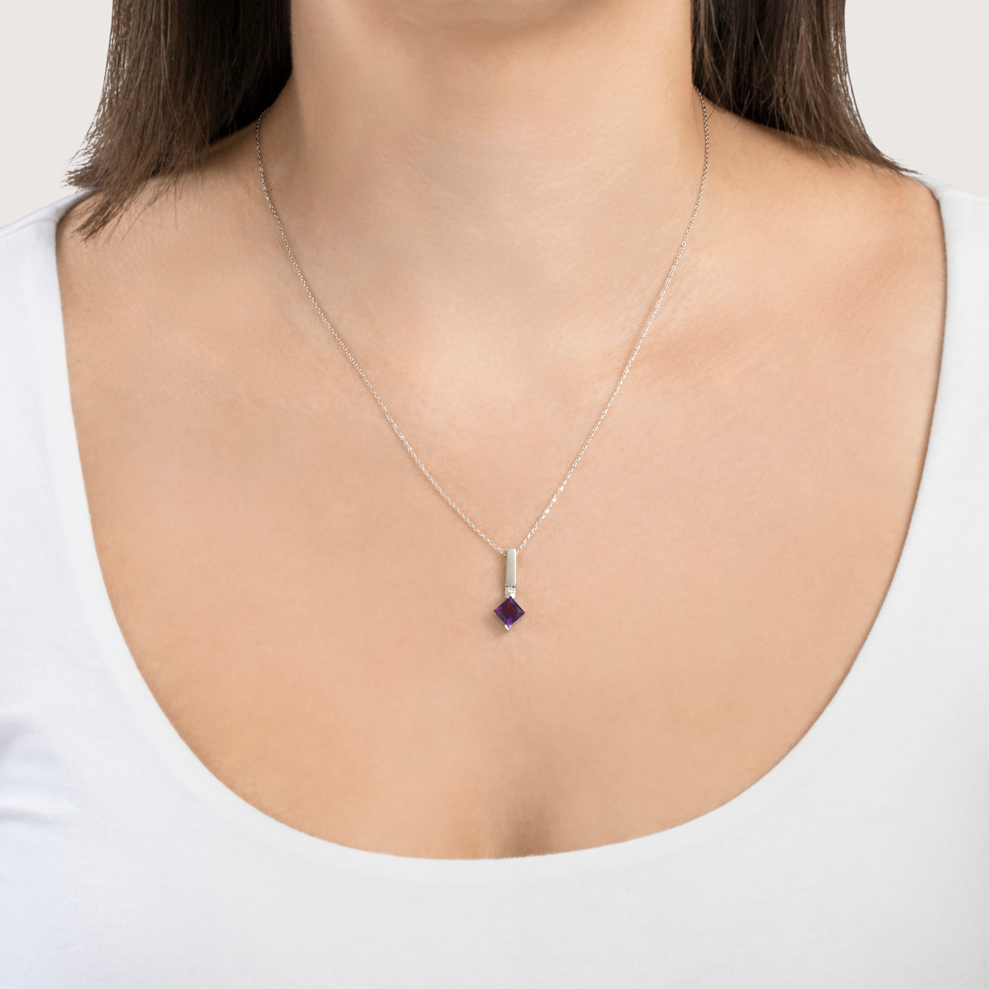 Vintage 10k White Gold Amethyst Diamond Modernist Pendant Necklace 16-18、mySite、hinf8tx79