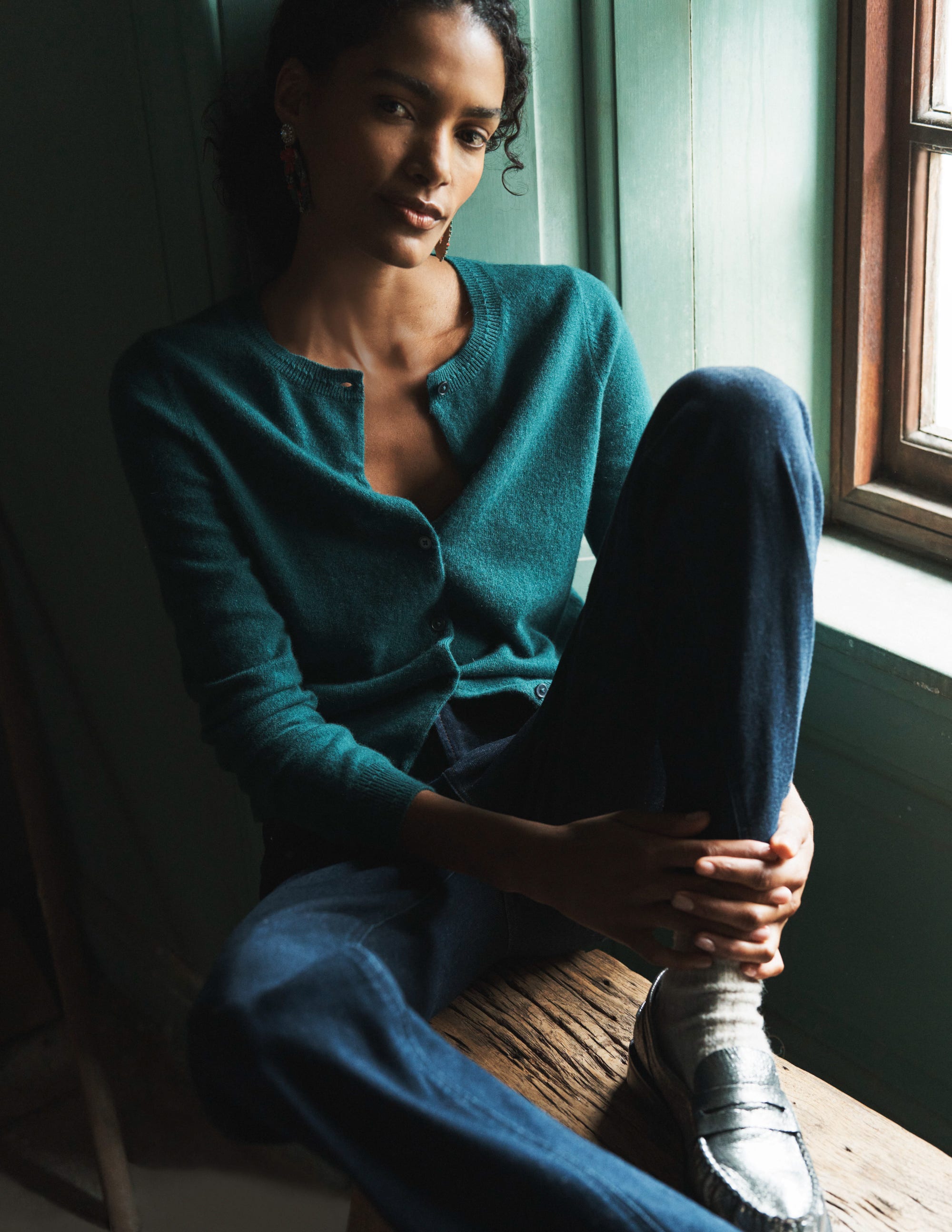  Eva Cashmere Crew Cardigan-Deep Forest、mySite、ashleygrahame