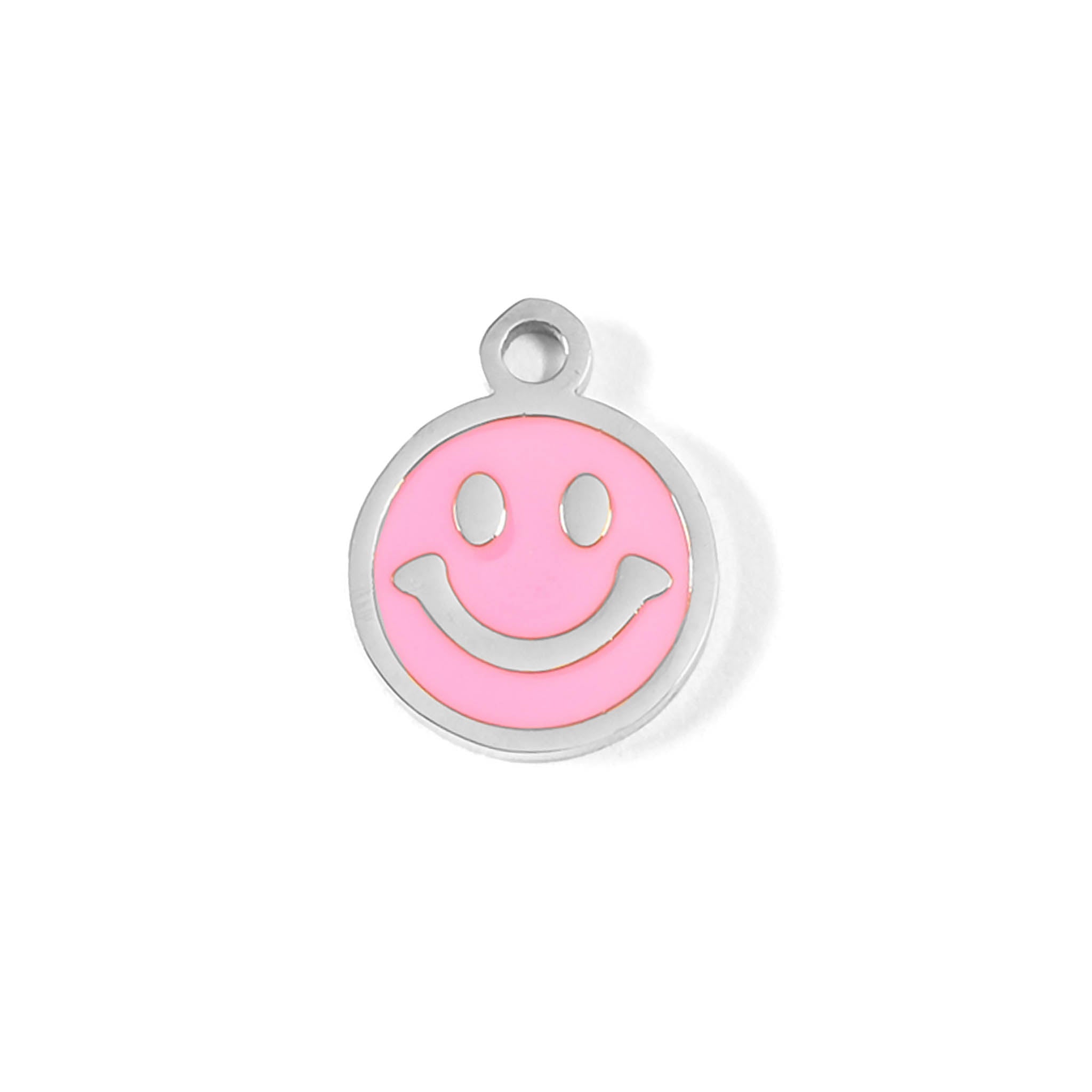 18K Gold PVD Stainless Steel Epoxy Pink Smiley Face Charm / PDL0005、mySite、dreamappss