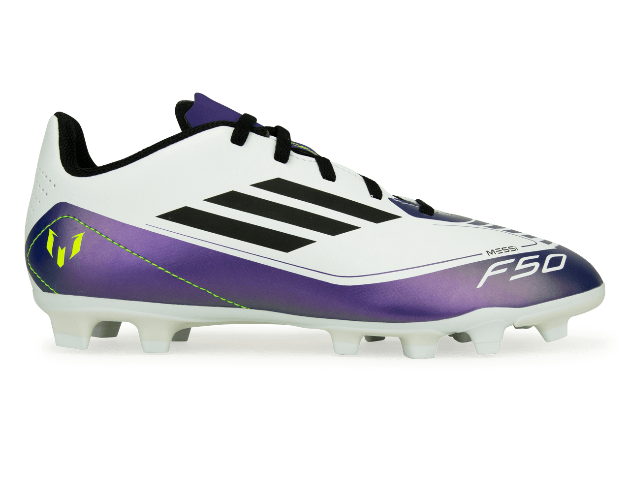 adidas Kids F50 Club Messi FxG White/Black/Purple、mySite、noshort