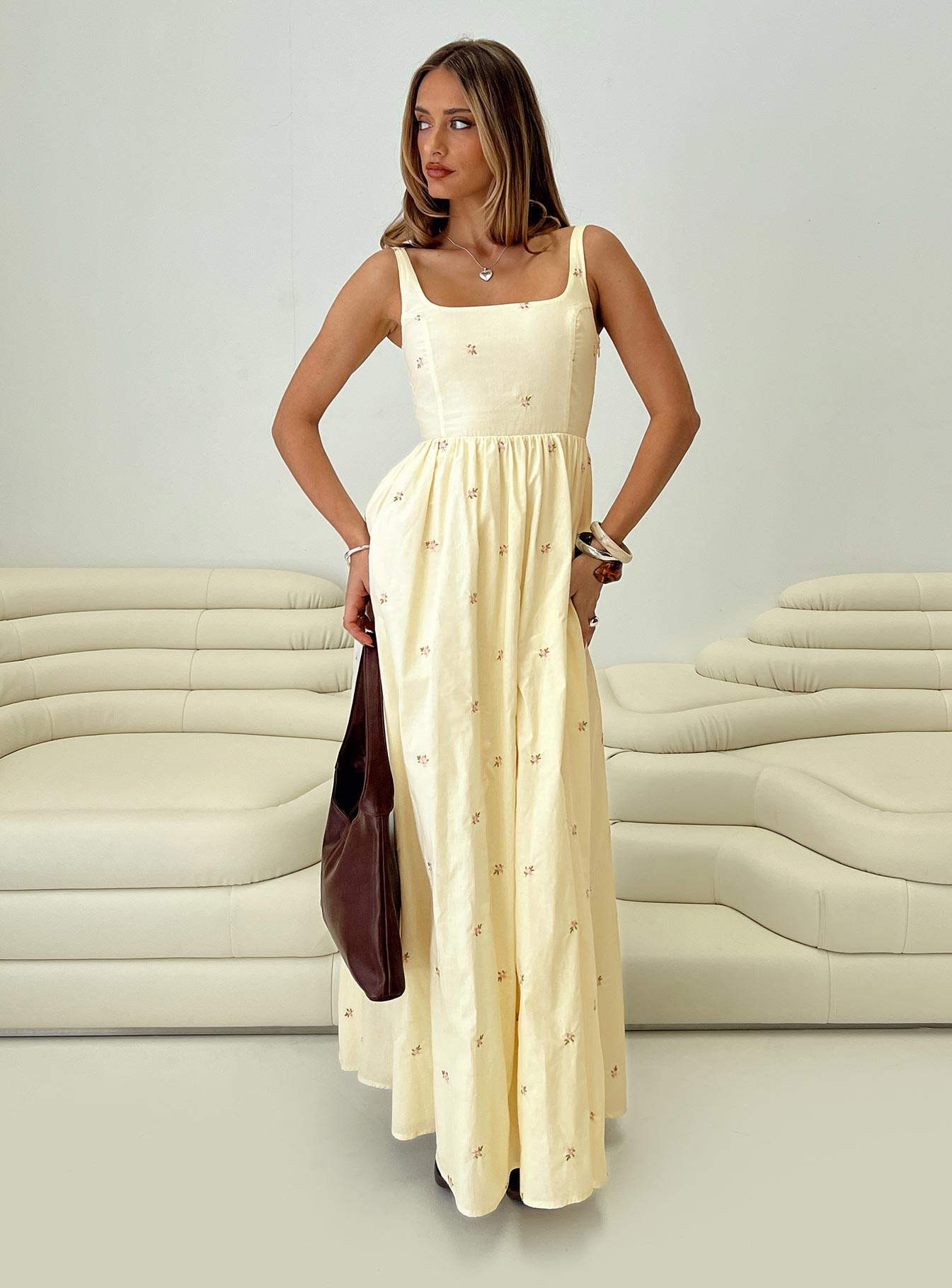 Cartmel Embroidered Maxi Dress Cream、mySite、solidvoid