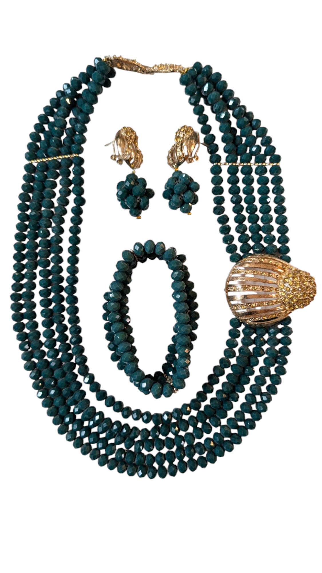 Dupsie's Adesola Emerald Glow Green and Gold African Eleke Bead Set DPGGBS3、mySite、solidvoid