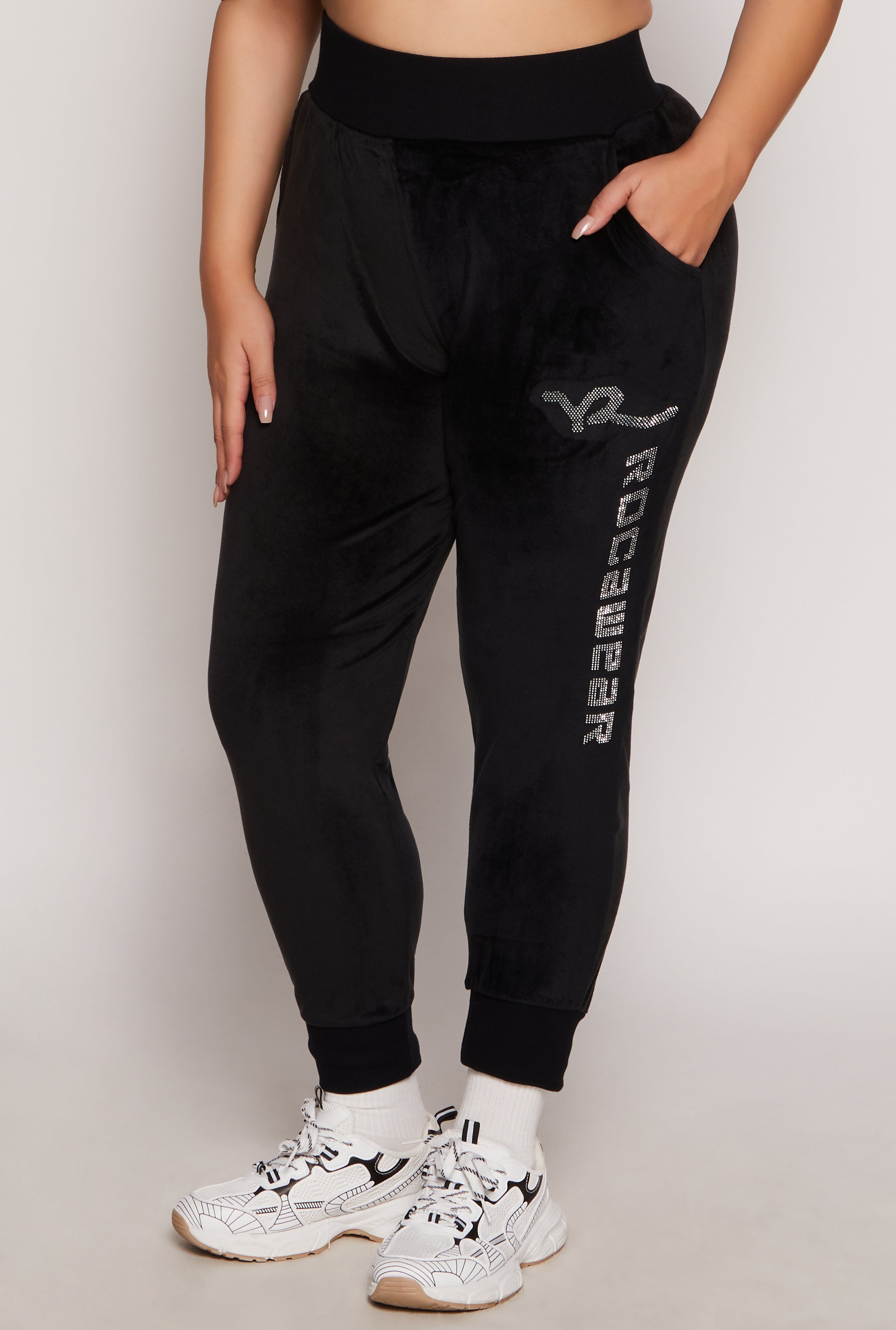 Plus Size Rocawear Rhinestone Velour Joggers、mySite、camillekostekn