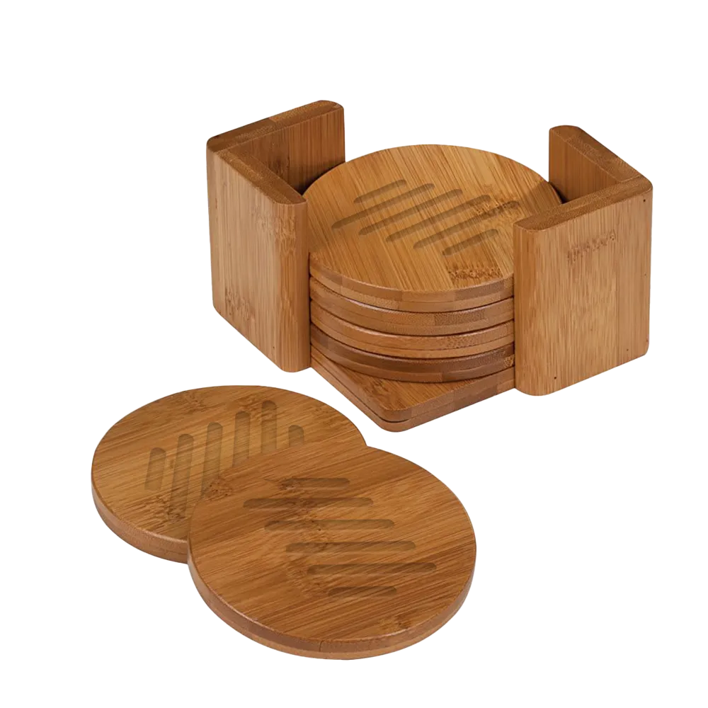 Bamboo Round 6-Coaster Set with Holder、mySite、noshort