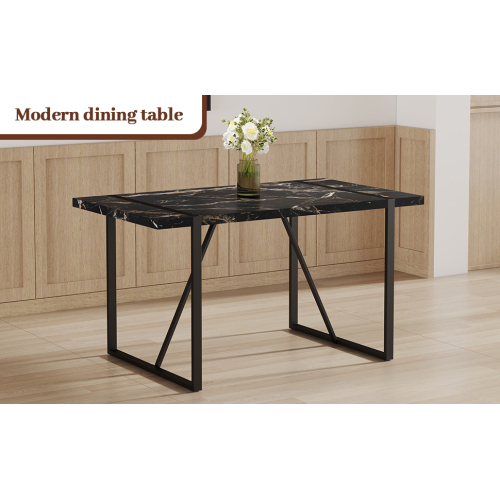 Rustic Industrial Rectangular Wood Dining Table For 4-6 Person, With 1.5" Thick Engineered Wood color Tabletop and Black Metal Legs,Desk For Kitchen Dining Living Room, 55.1" x 31.4"x 29.9"1529W115172、、casual